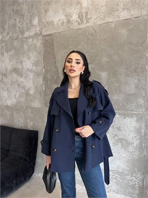 Tasarım kısa trenç lacivert 