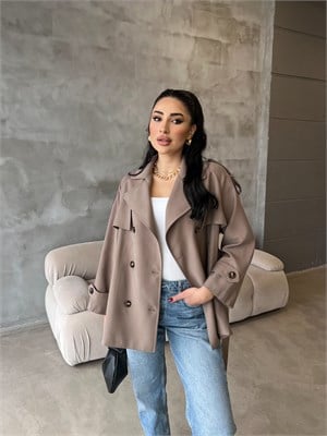 Tasarım kısa trenç vizon