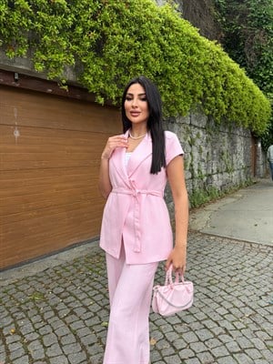 Yelek Keten Takım Pembe