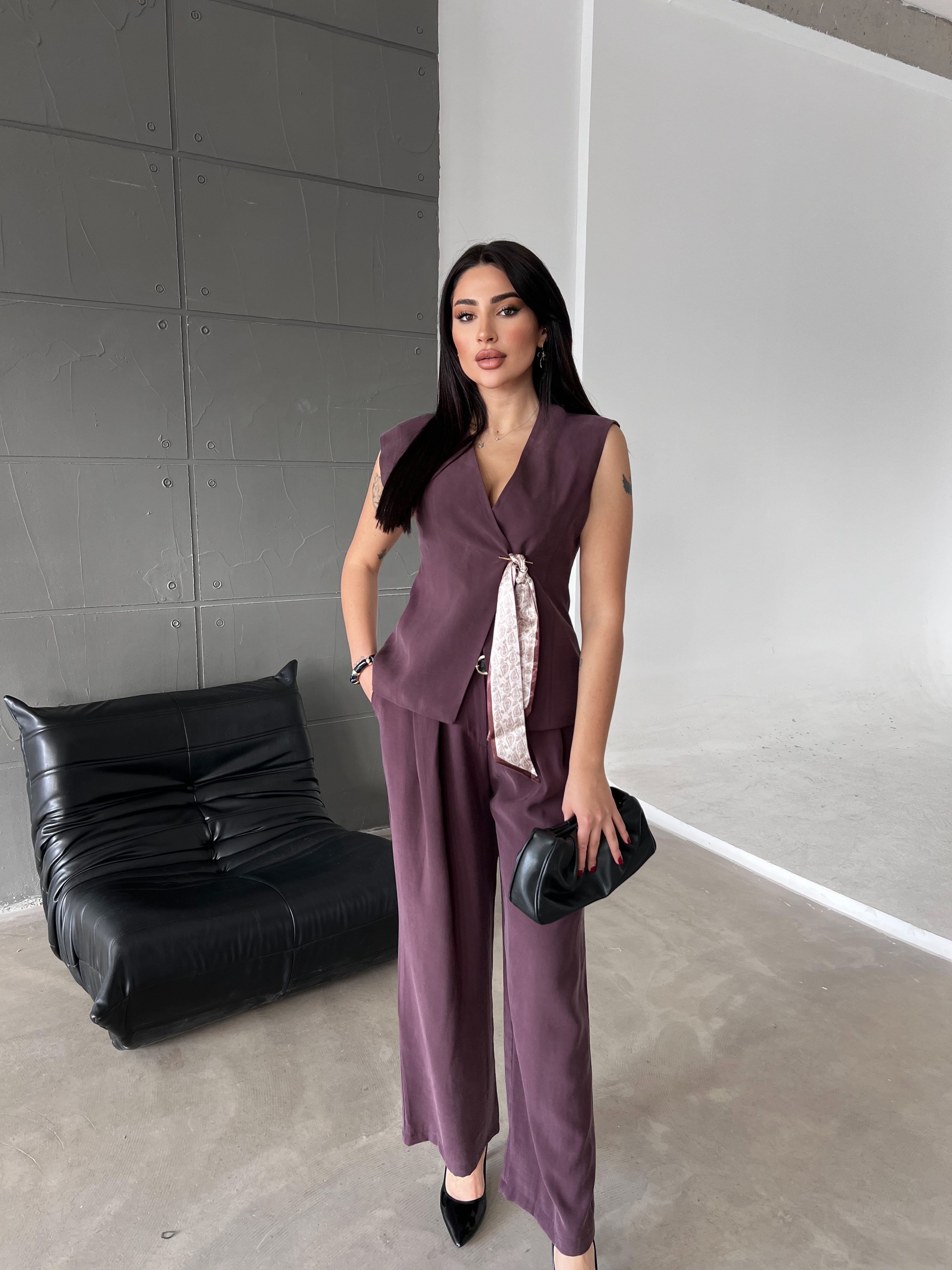 Anna Şal Aksesuarlı Takım Mürdüm