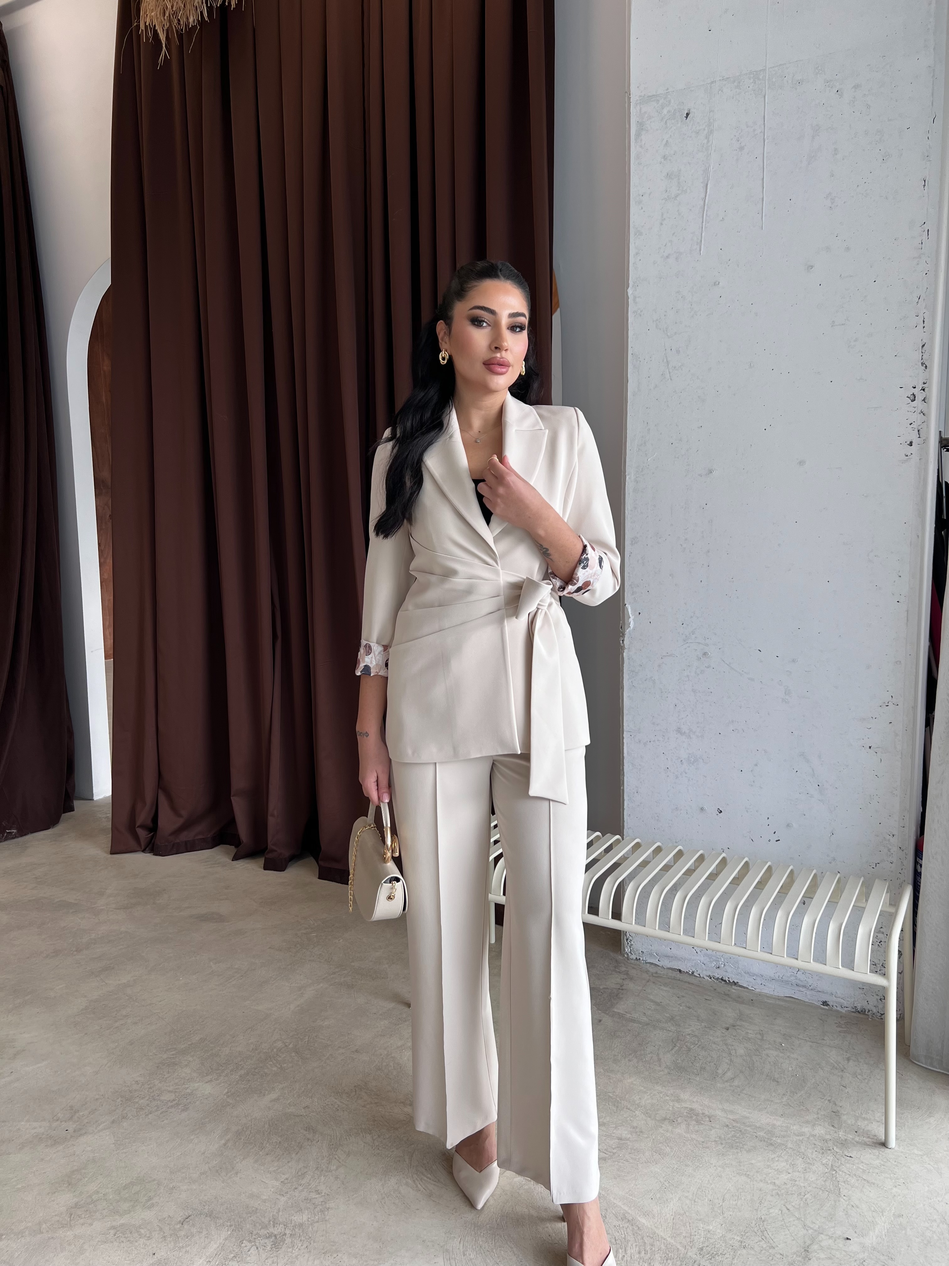 Arina Bel Detaylı Takım Bej