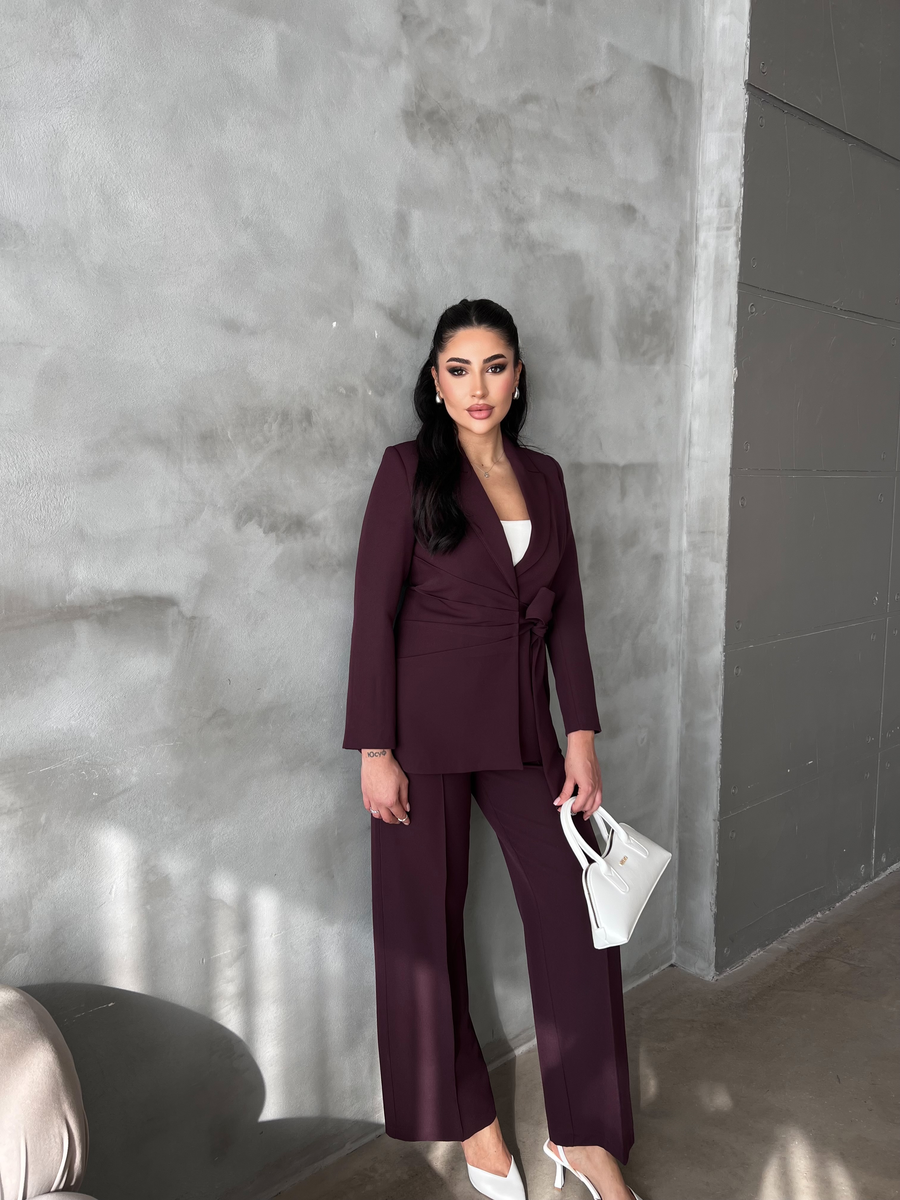 Arina Bel Detaylı Takım Mürdüm