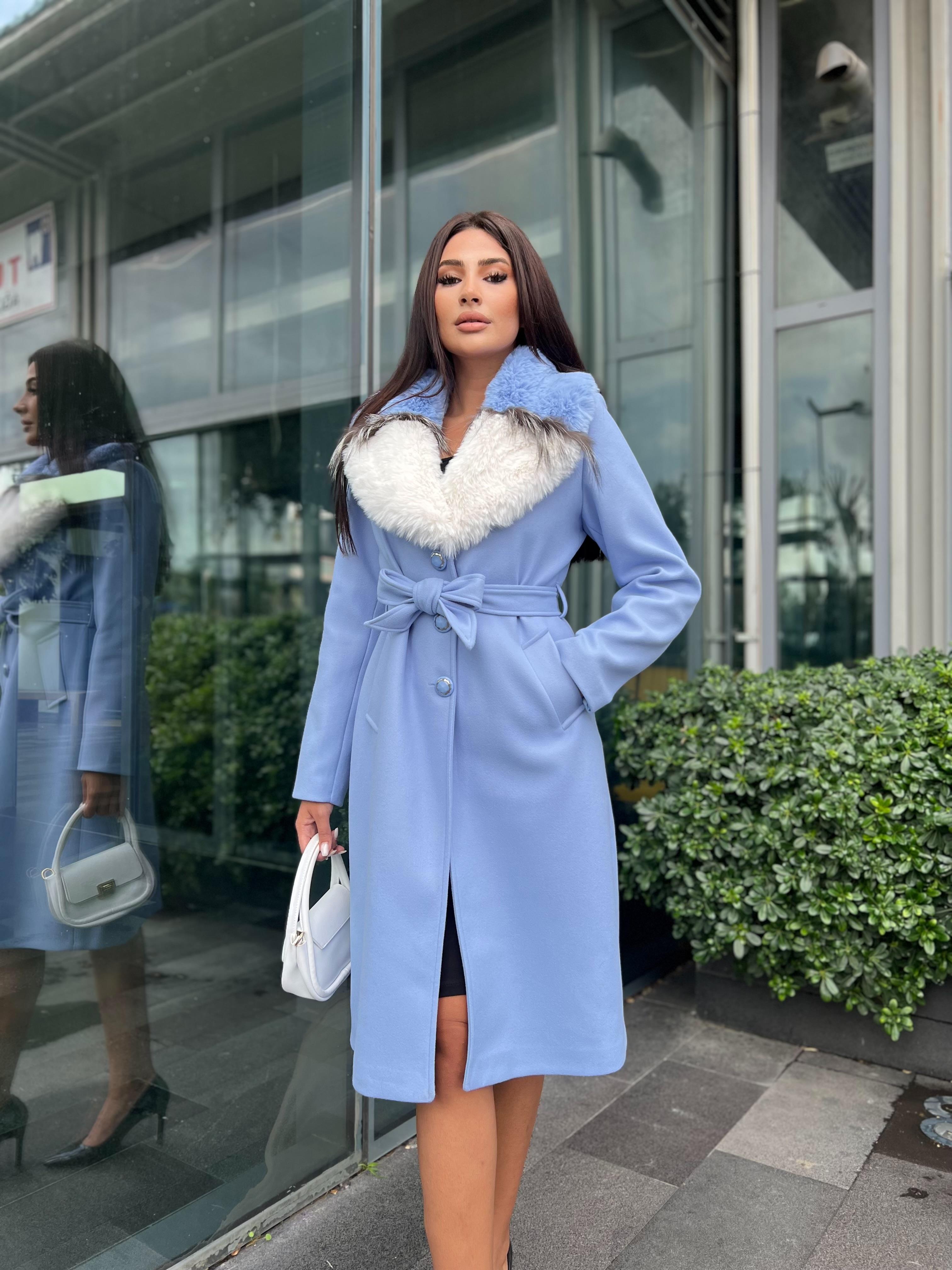 Beaute Kürklü Kaşe Kaban Bebe Mavi