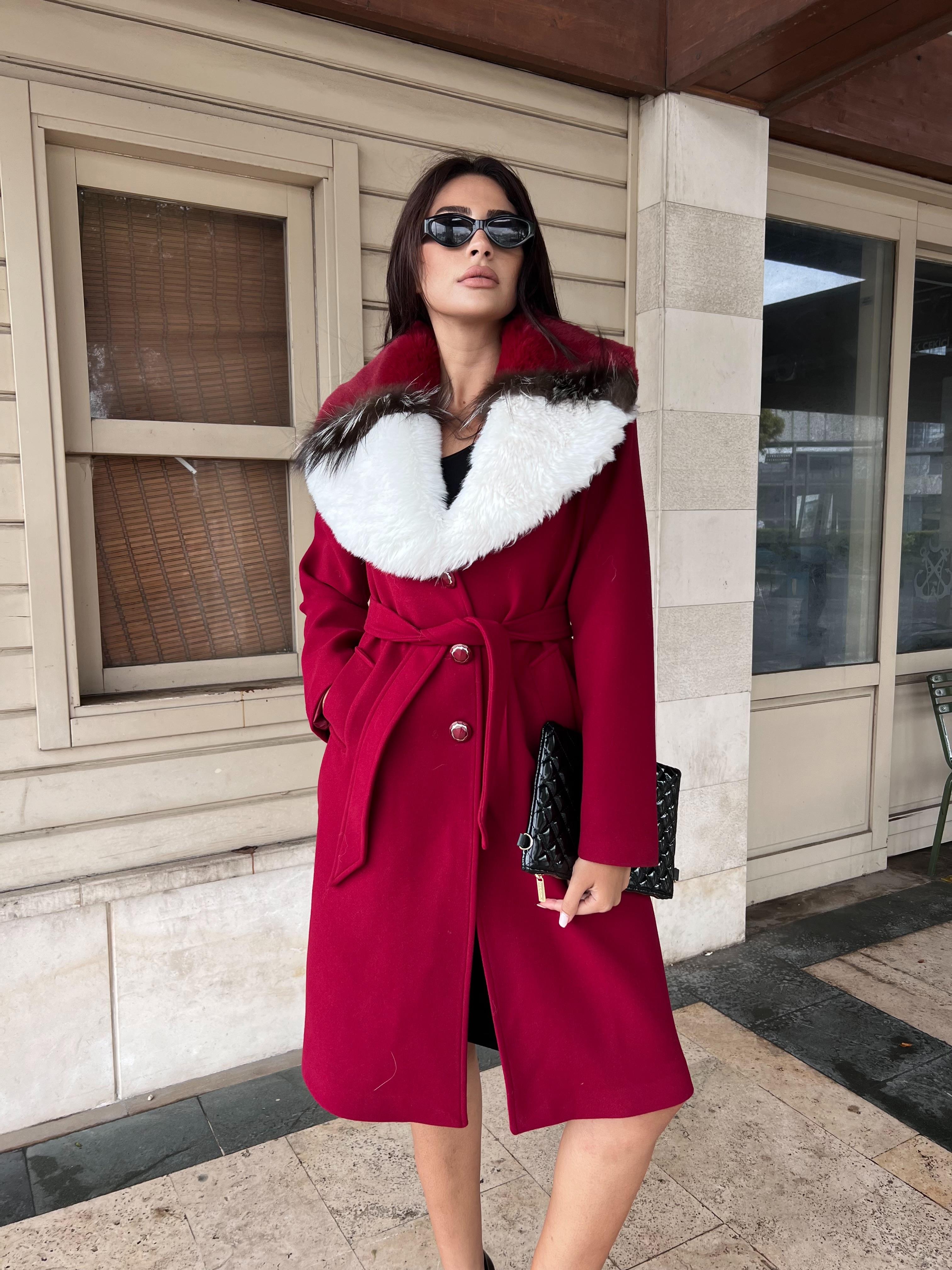 Beaute Kürklü Kaşe Kaban Bordo