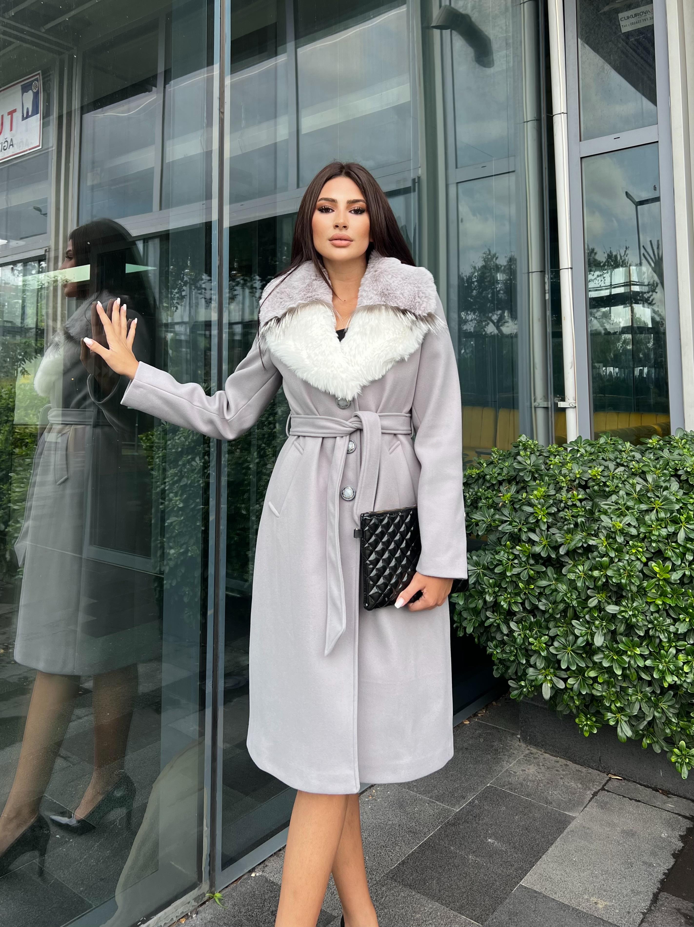 Beaute Kürklü Kaşe Kaban Gri