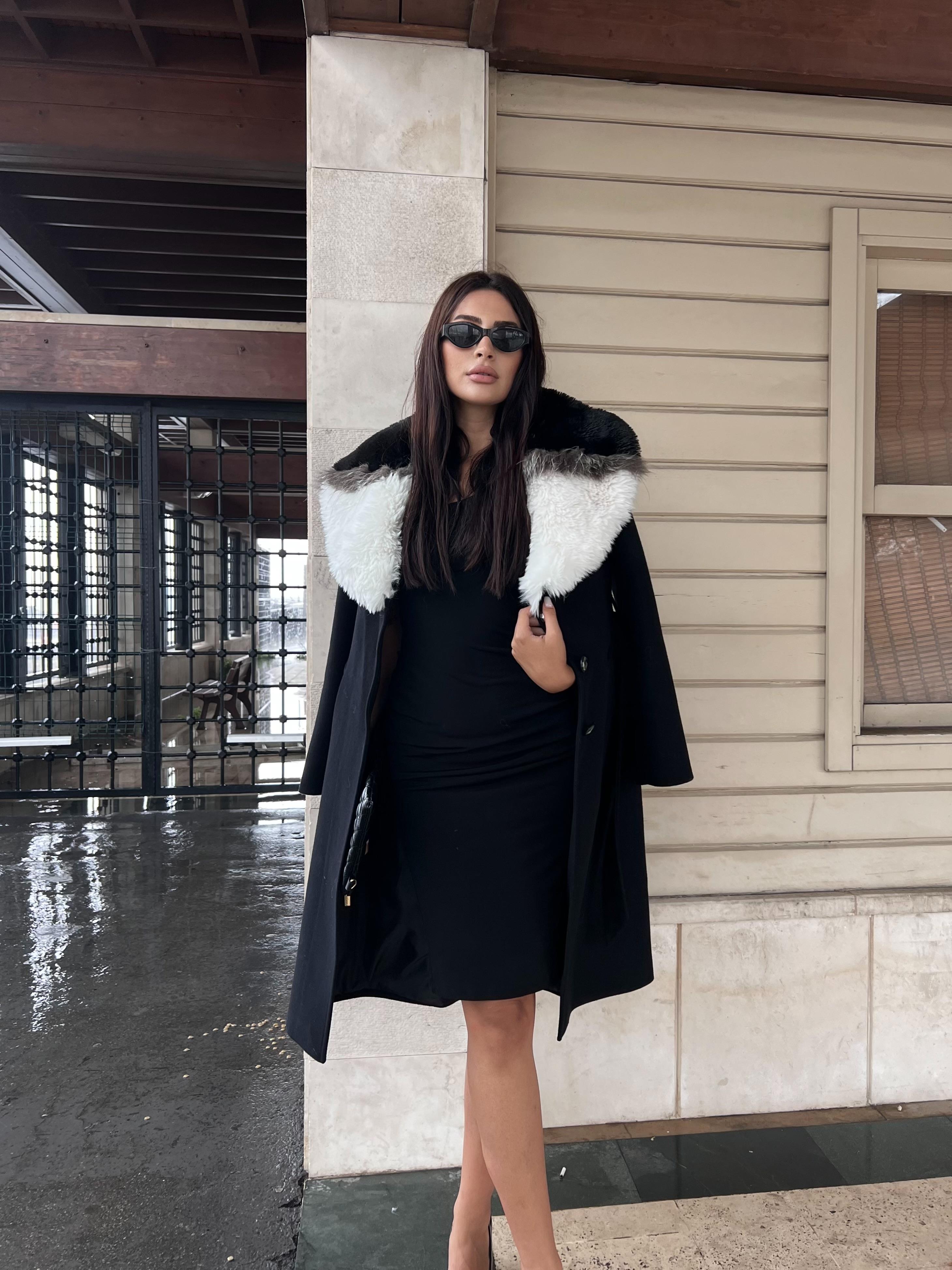 Beaute Kürklü Kaşe Kaban Siyah