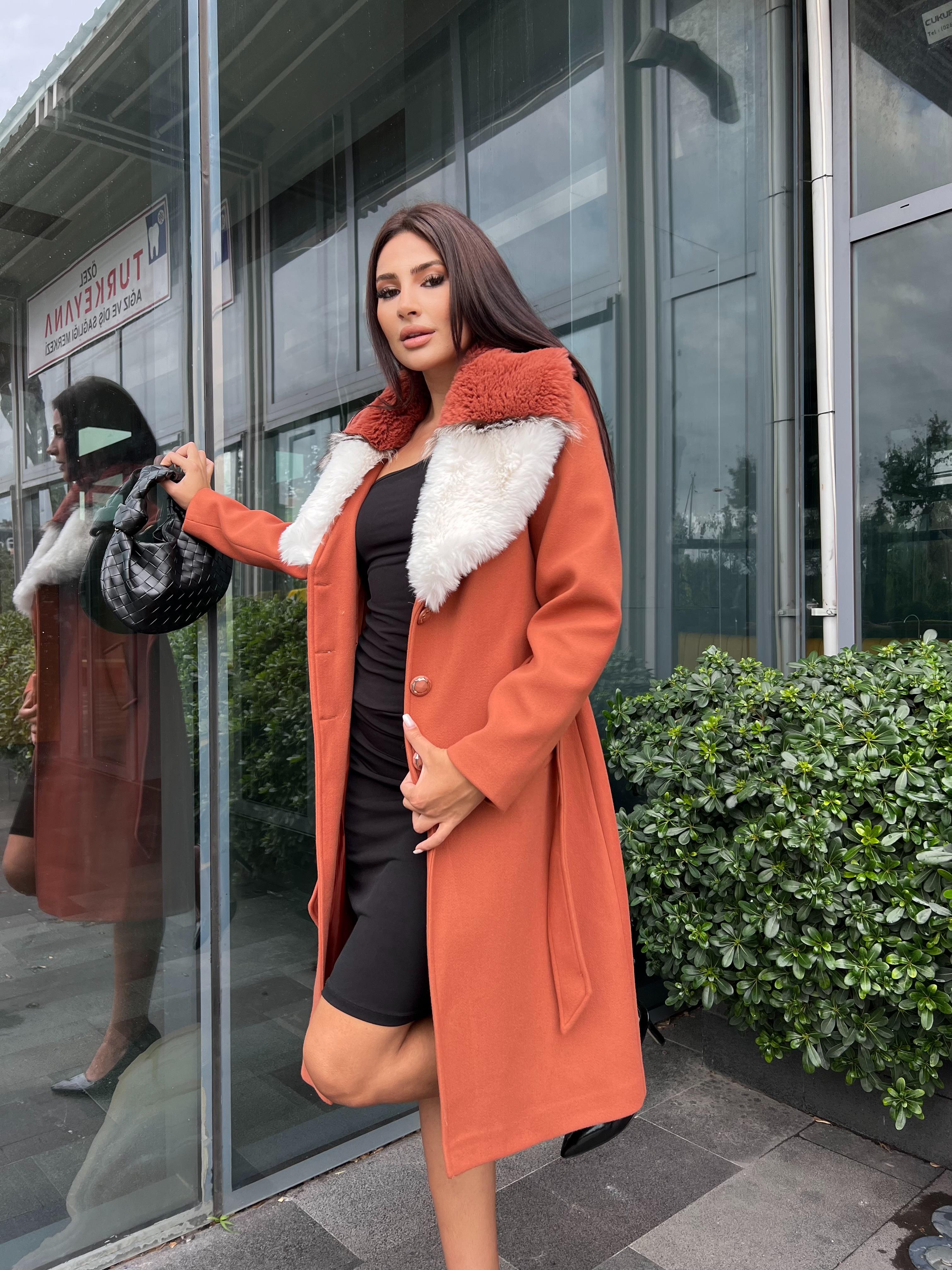 Beaute Kürklü Kaşe Kaban Somon