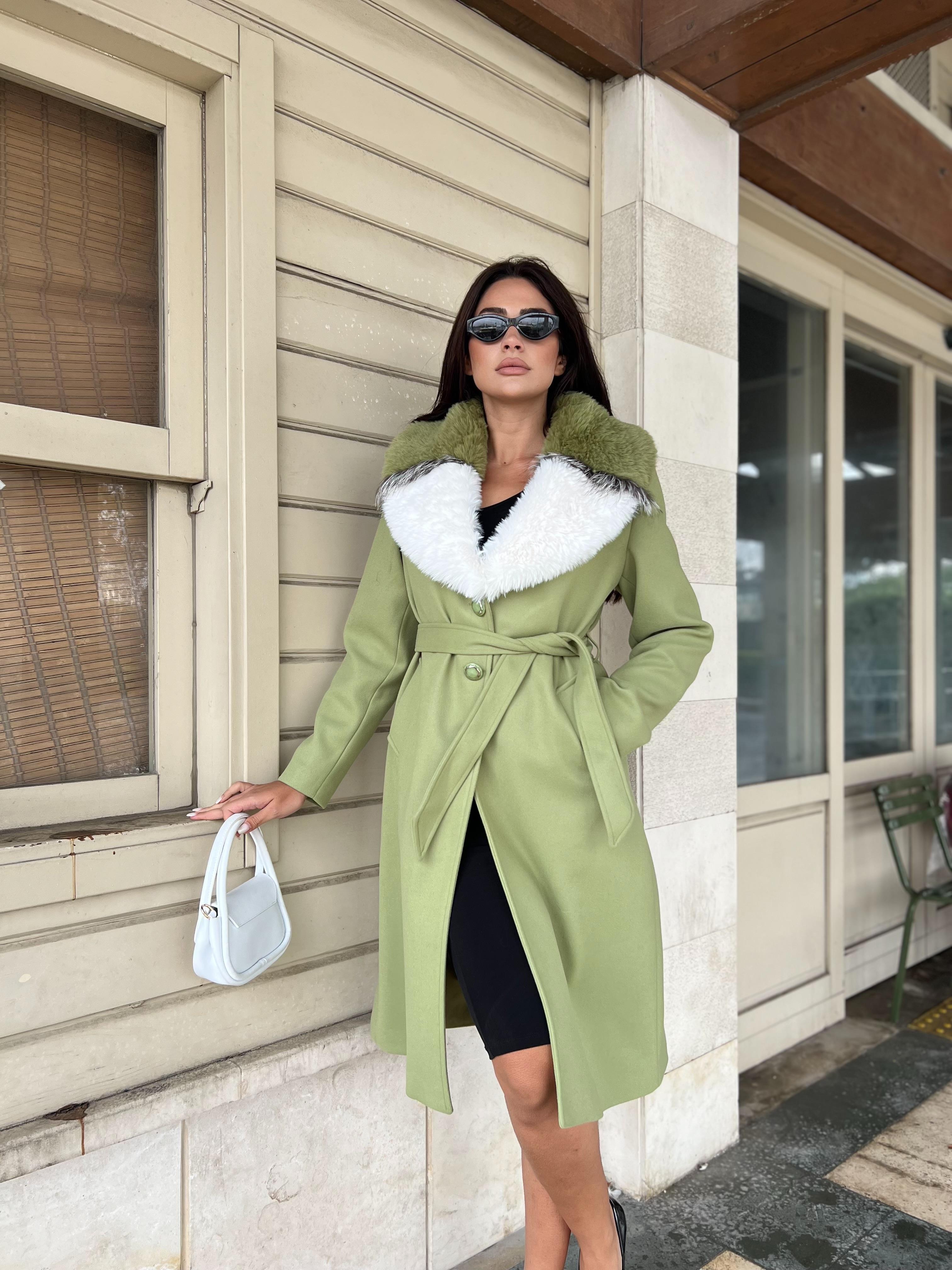 Beaute Kürklü Kaşe Kaban Yeşil