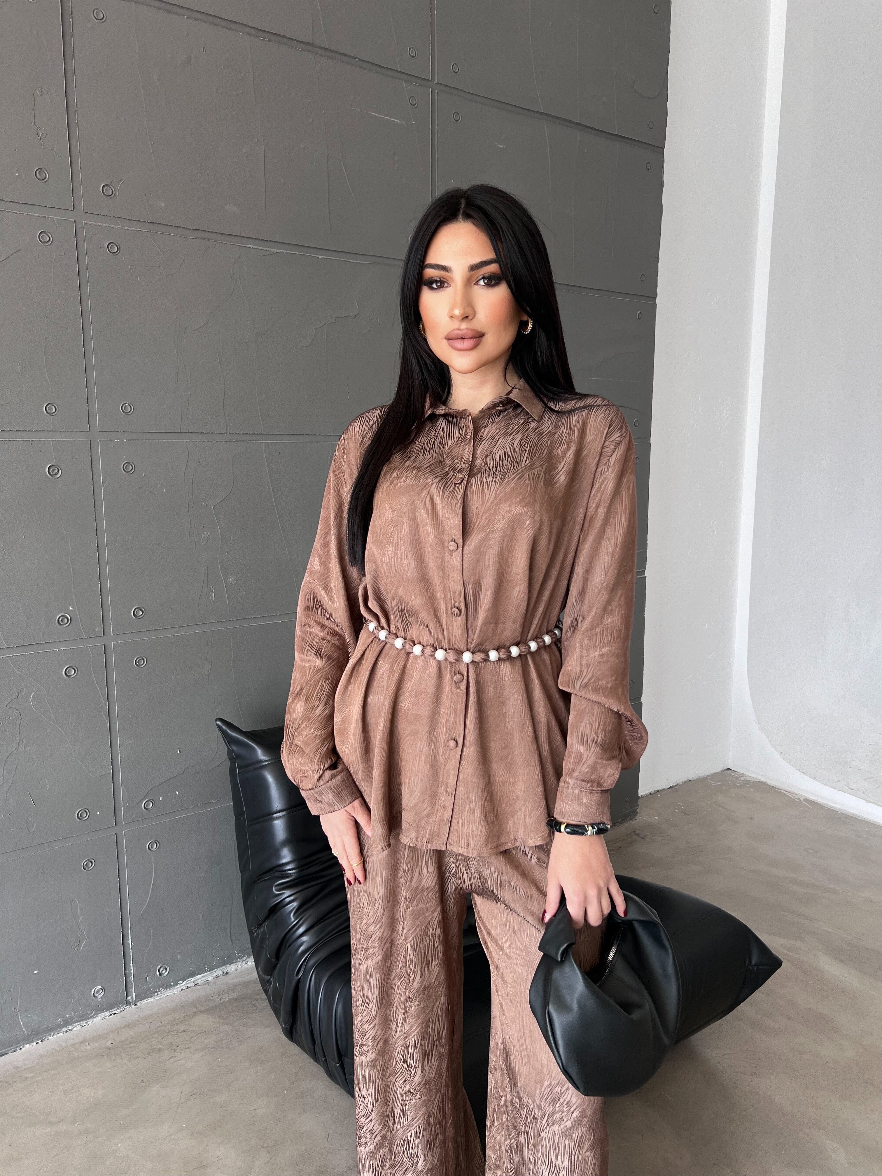 dera desenli saten takım vizon