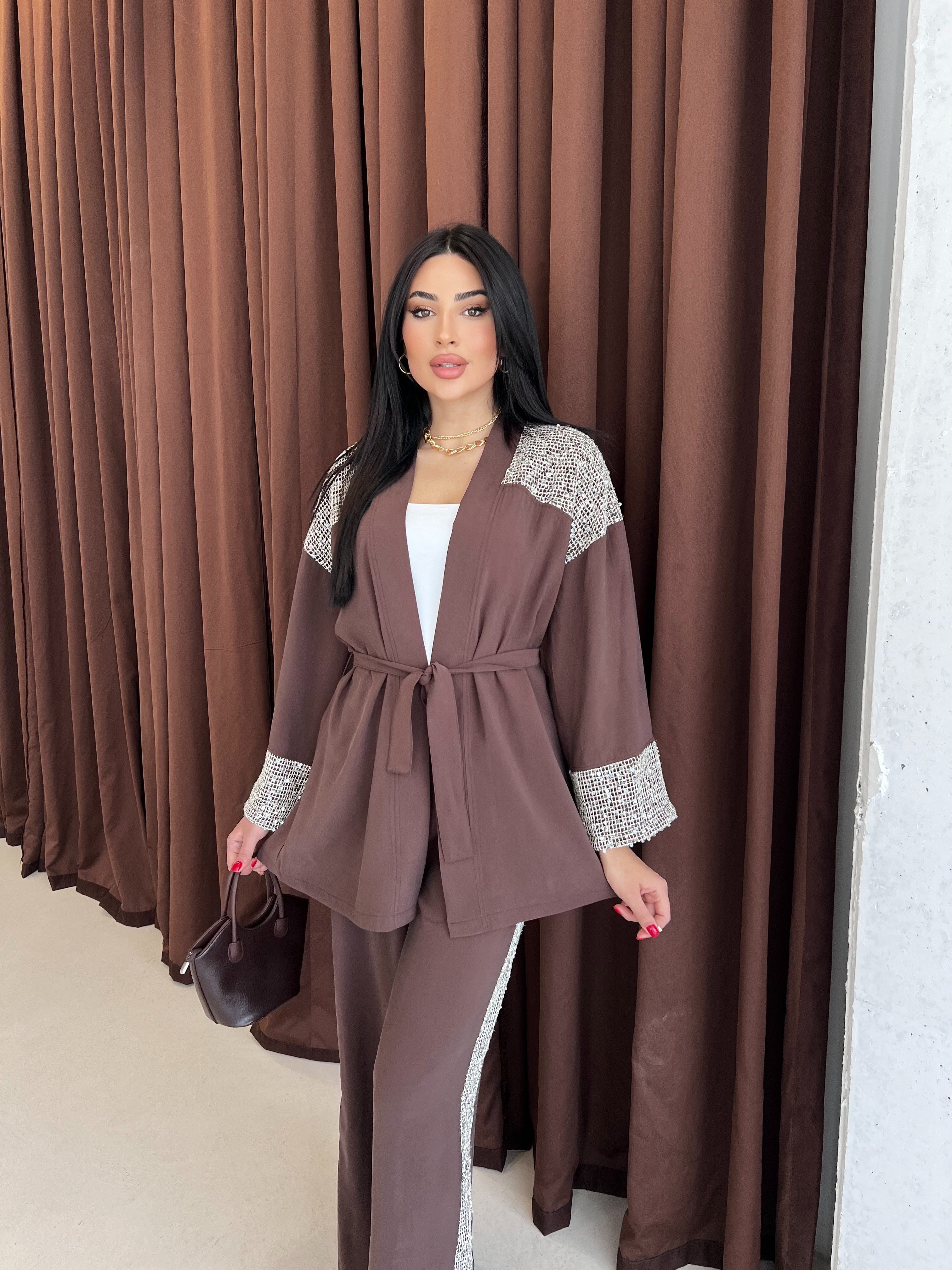 ikili kimono takım kahve 