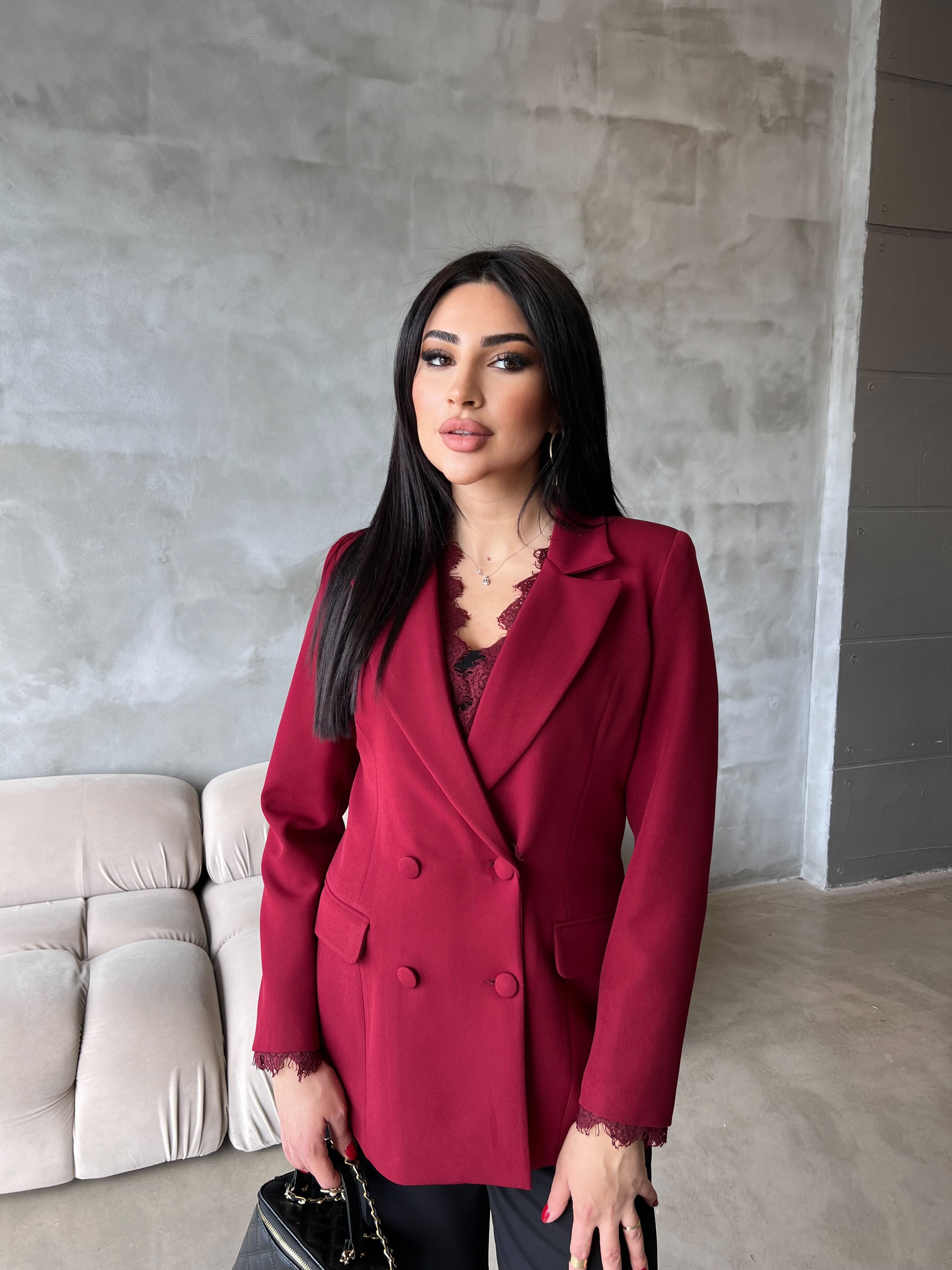 Jasmine Dantelli Ceket Bordo