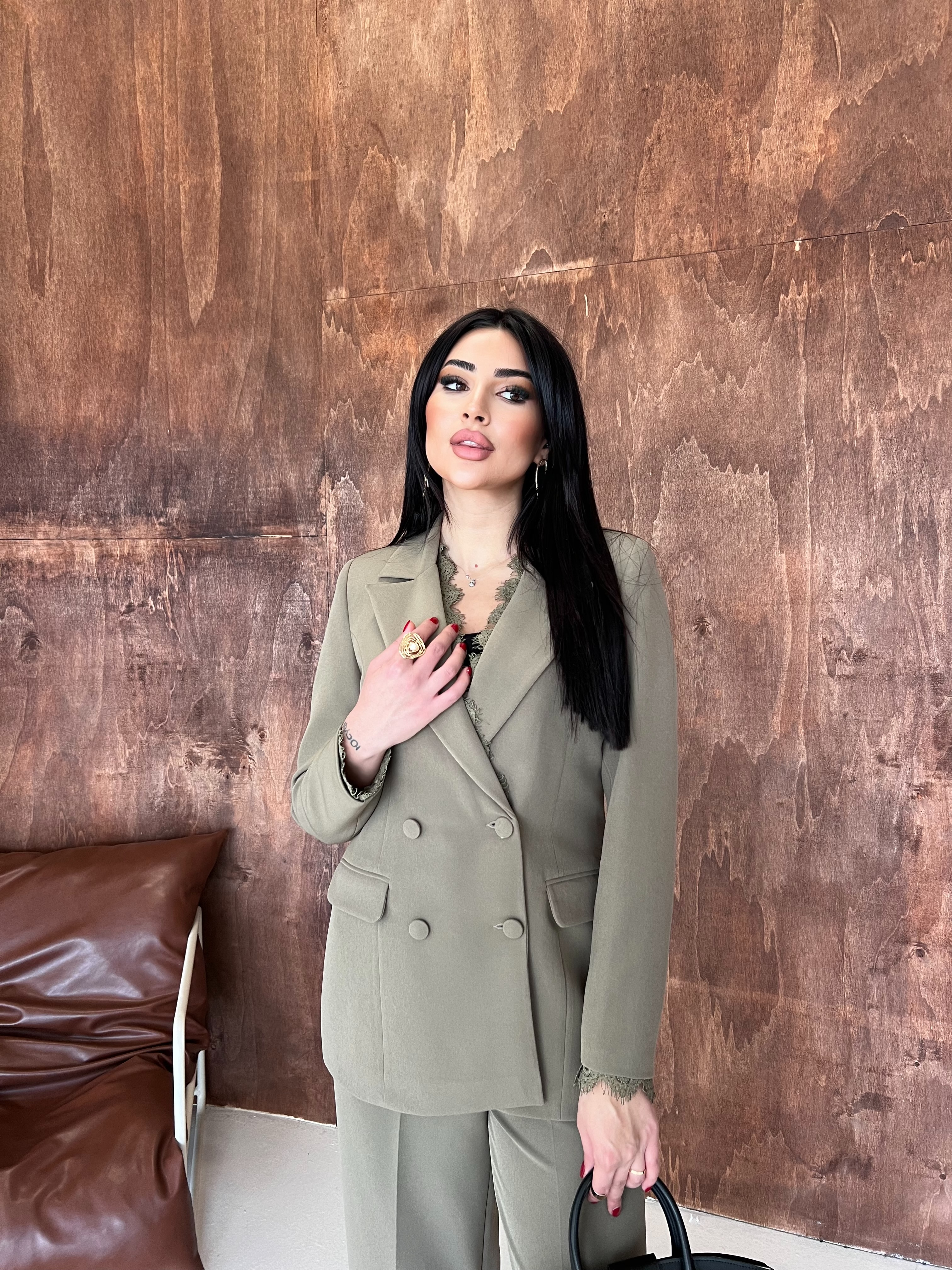 Jasmine Dantelli Ceket Haki