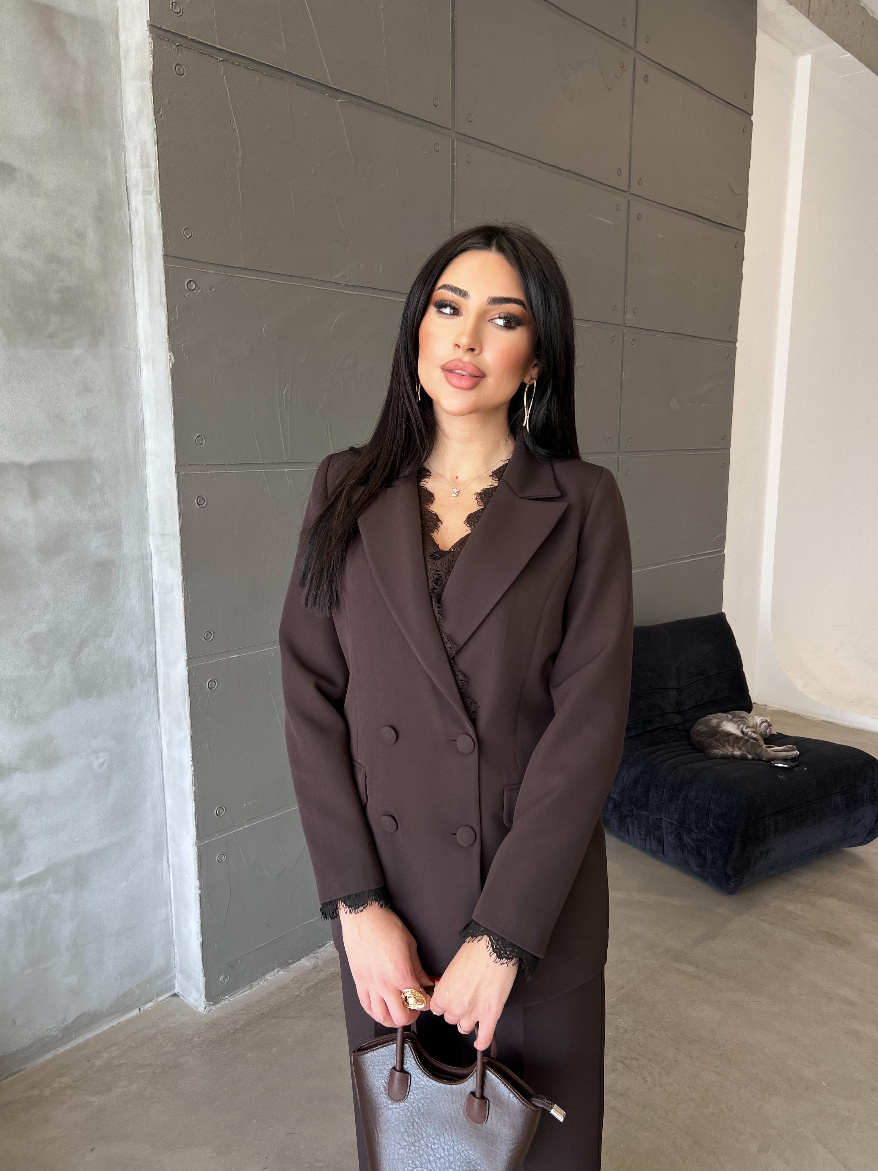 Jasmine Dantelli Ceket Kahve