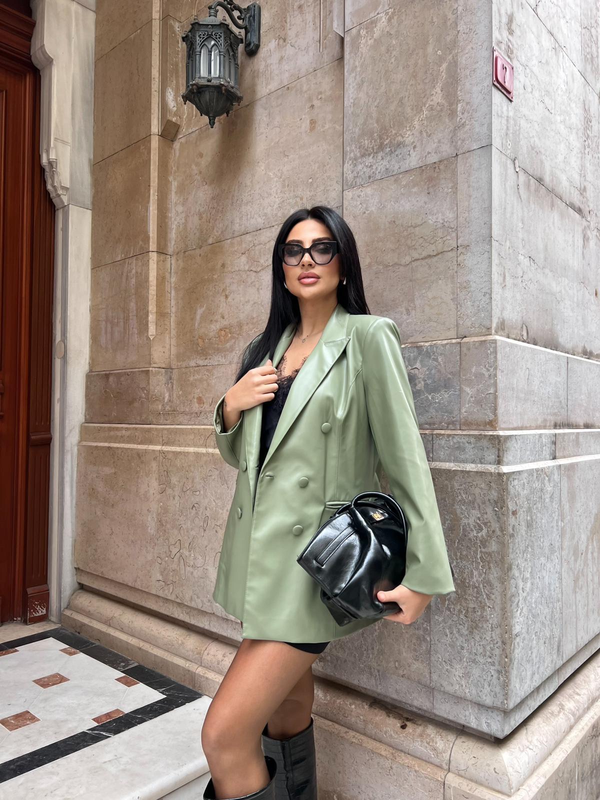 Jonquille Blazer Deri Ceket Yeşil