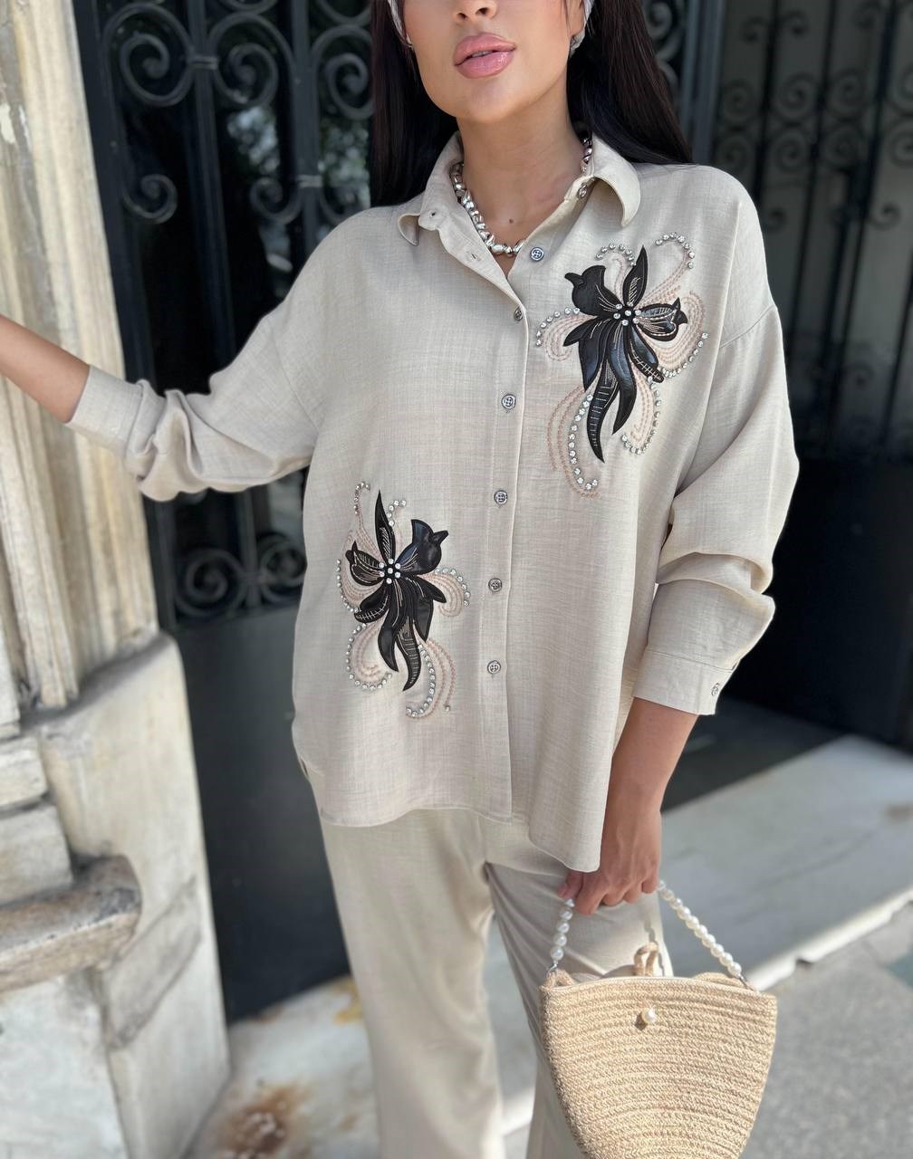 keten çiçekli takım taş