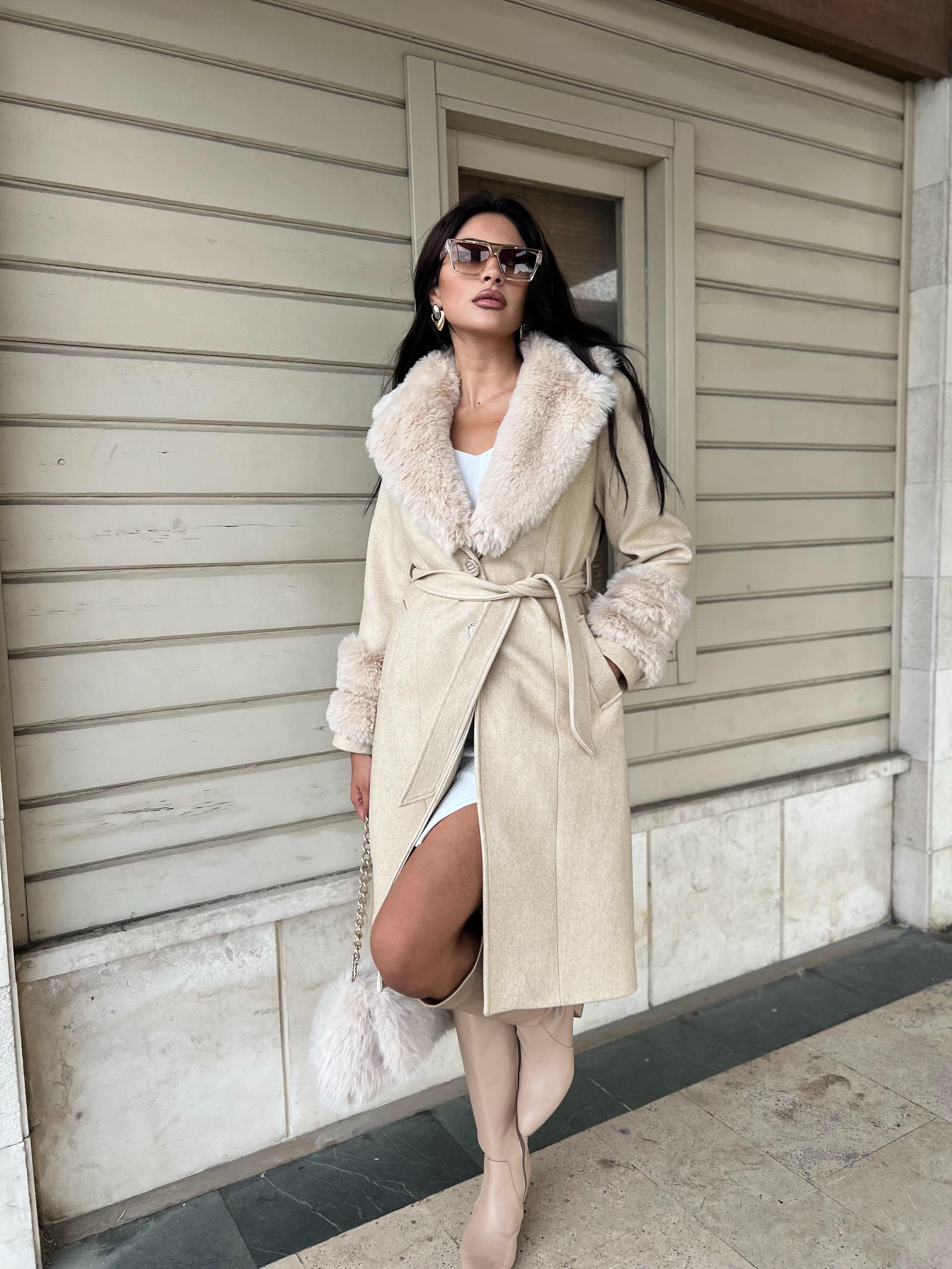 Lisa Kürklü Kaşe Kaban Bej