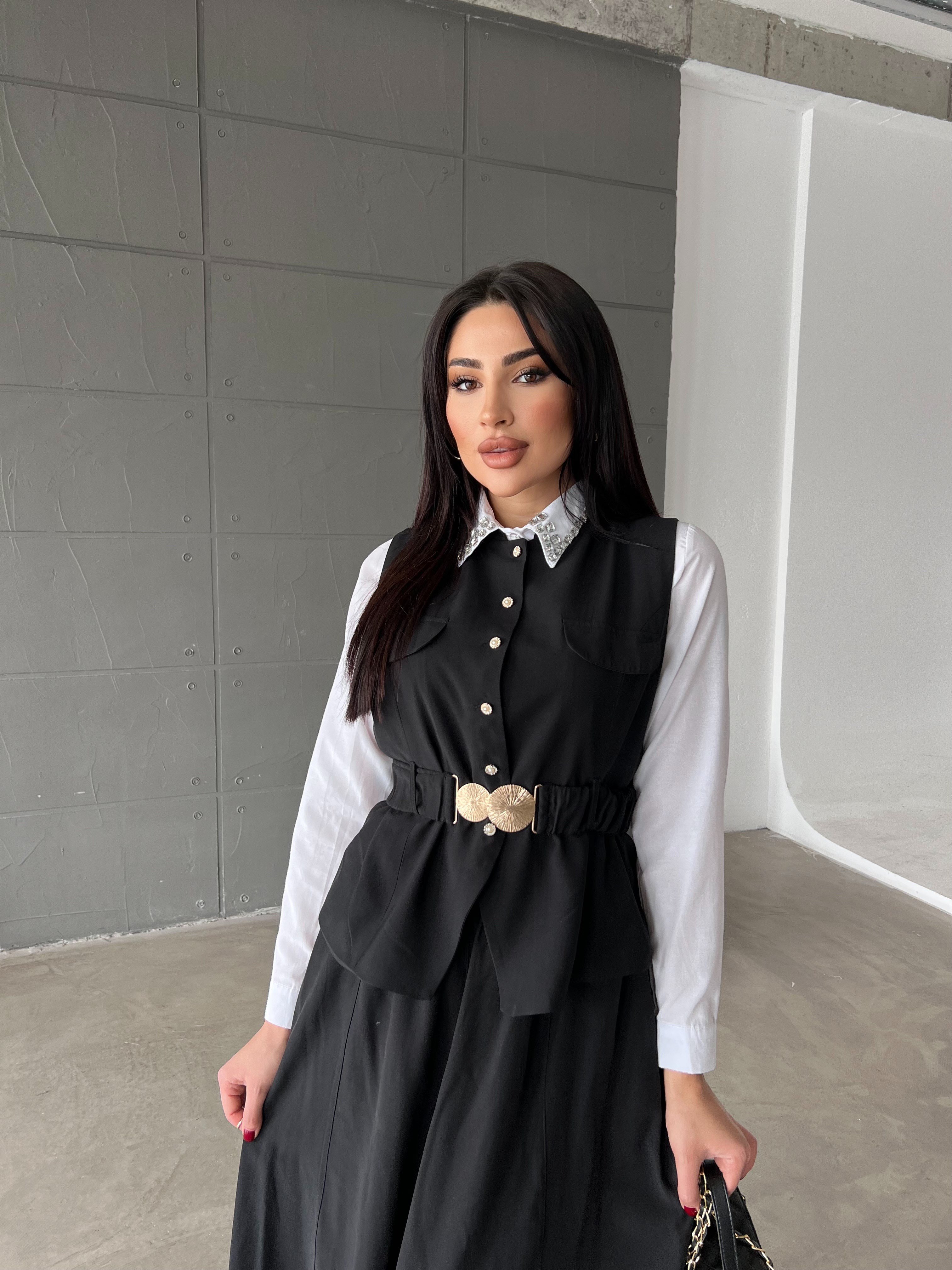 Lola Kemer Lastikli Yelek Takım Siyah