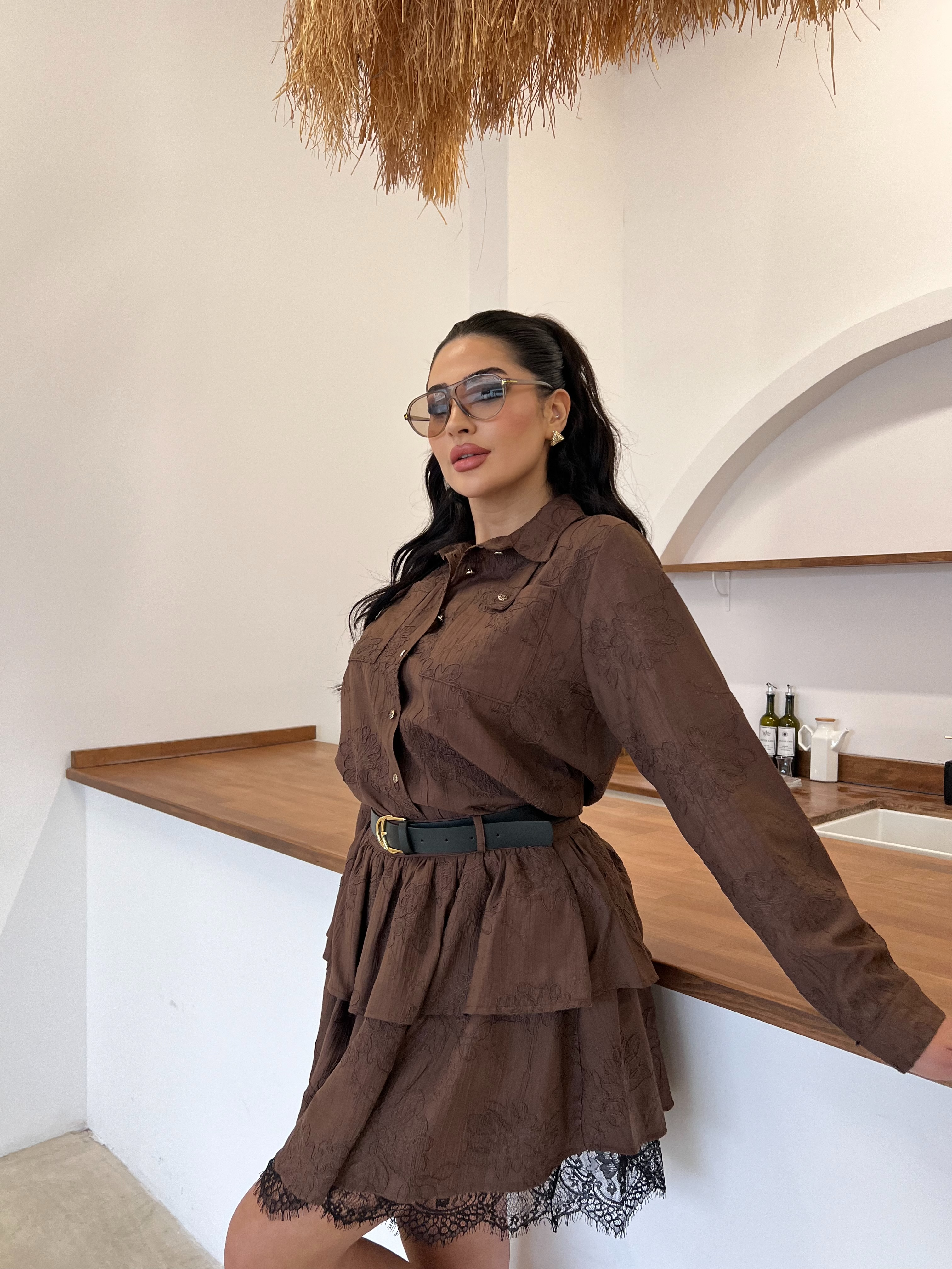 Lolita Dantel Etekli Takım Kahve