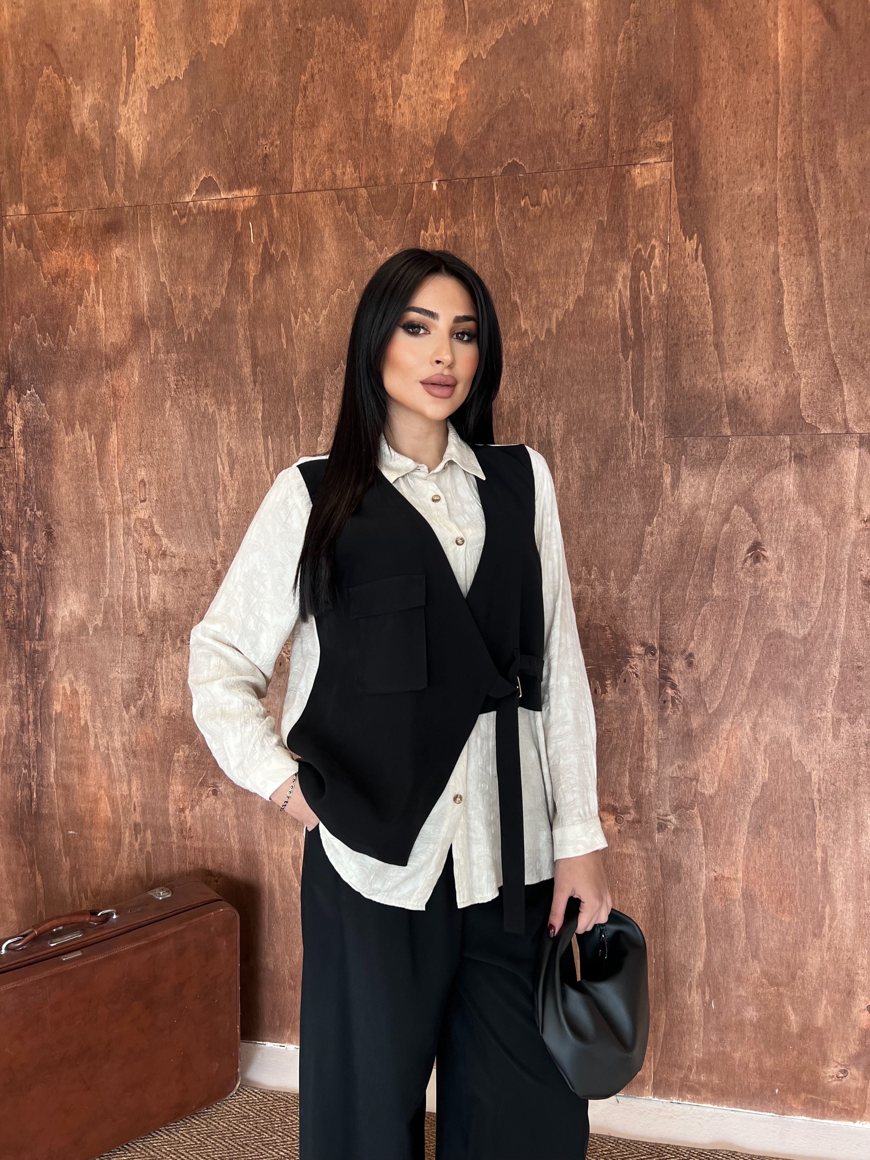 lora yelekli ikili takım siyah