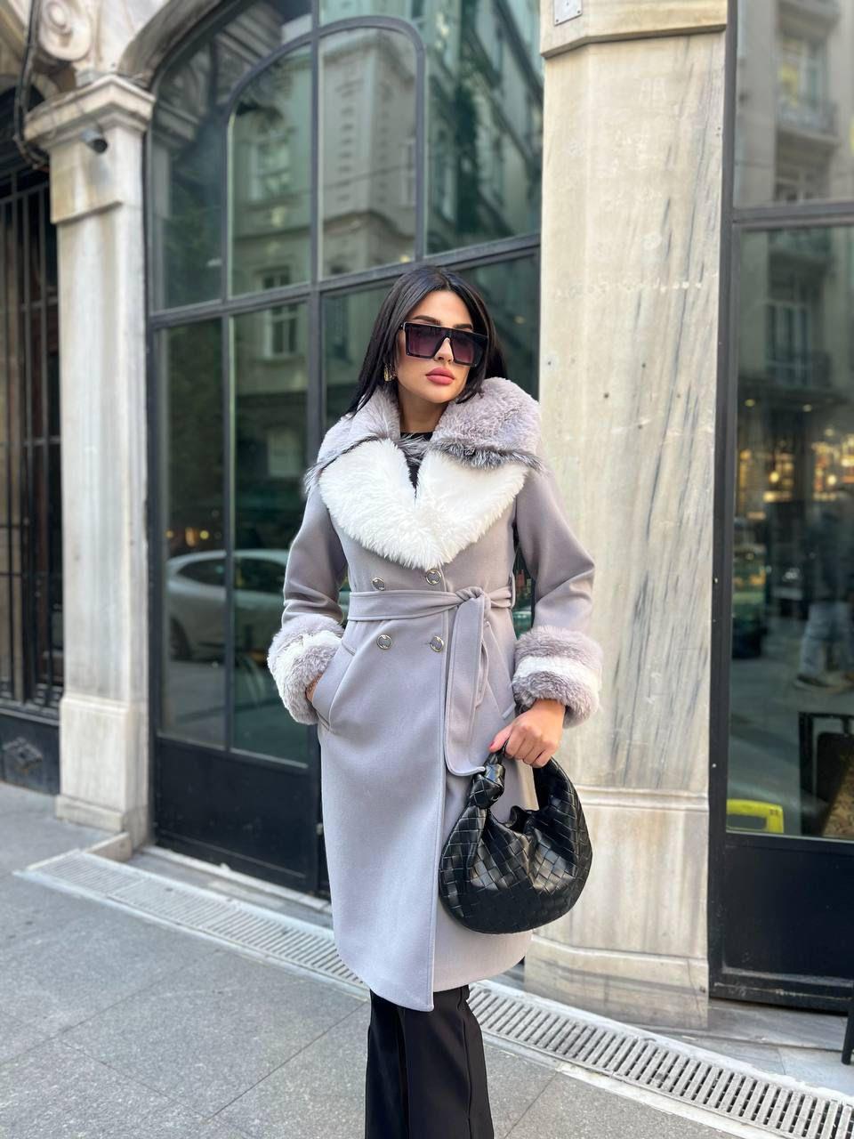 Lüks Kaşe Kaban Gri