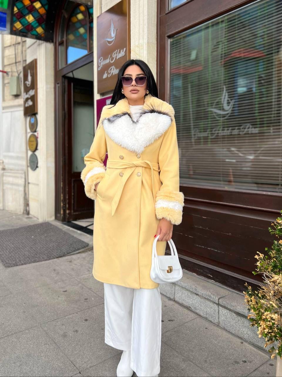 Lüks Kaşe Kaban Sarı