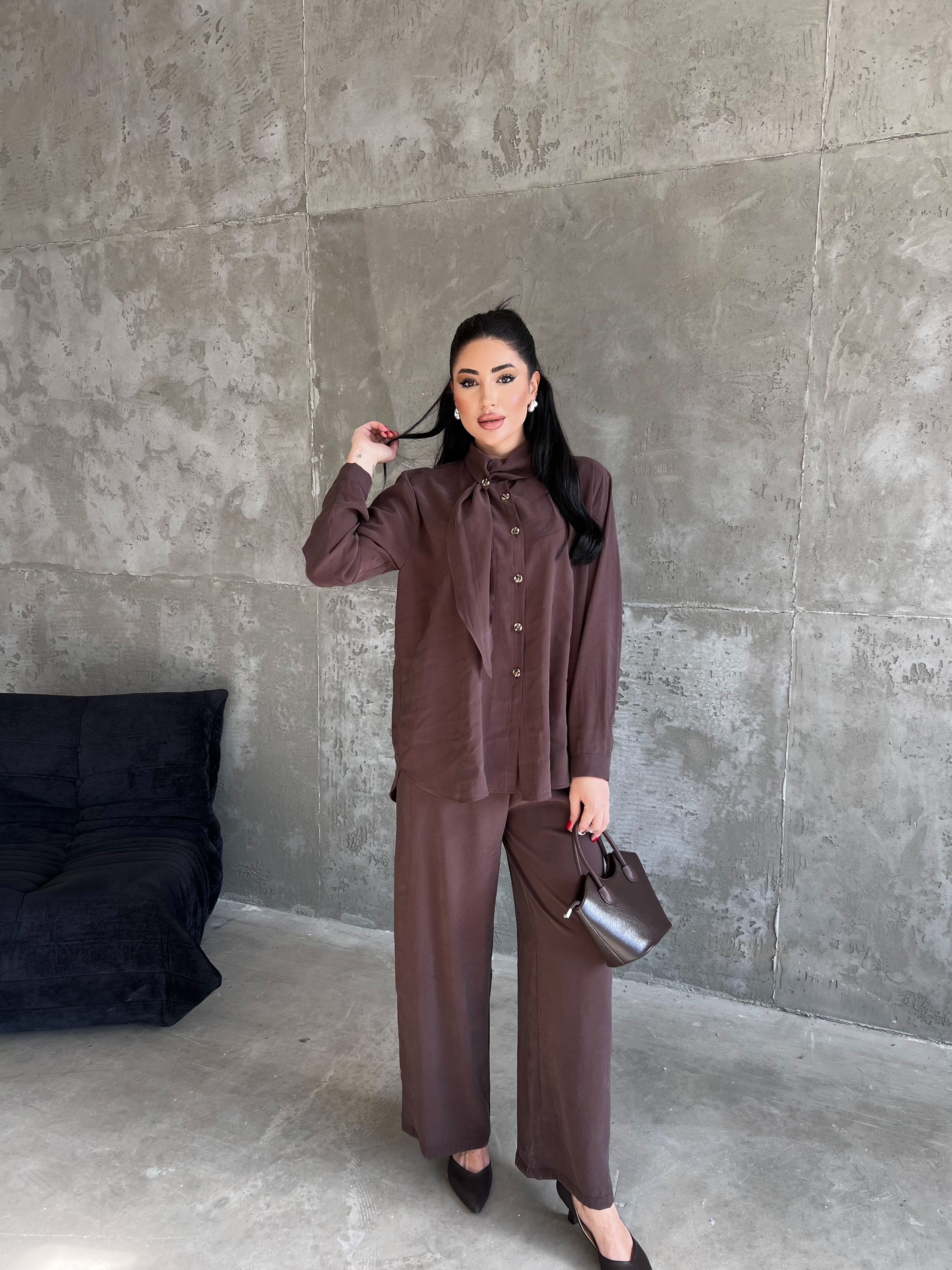 Maria Yaka Detaylı Takım Kahve