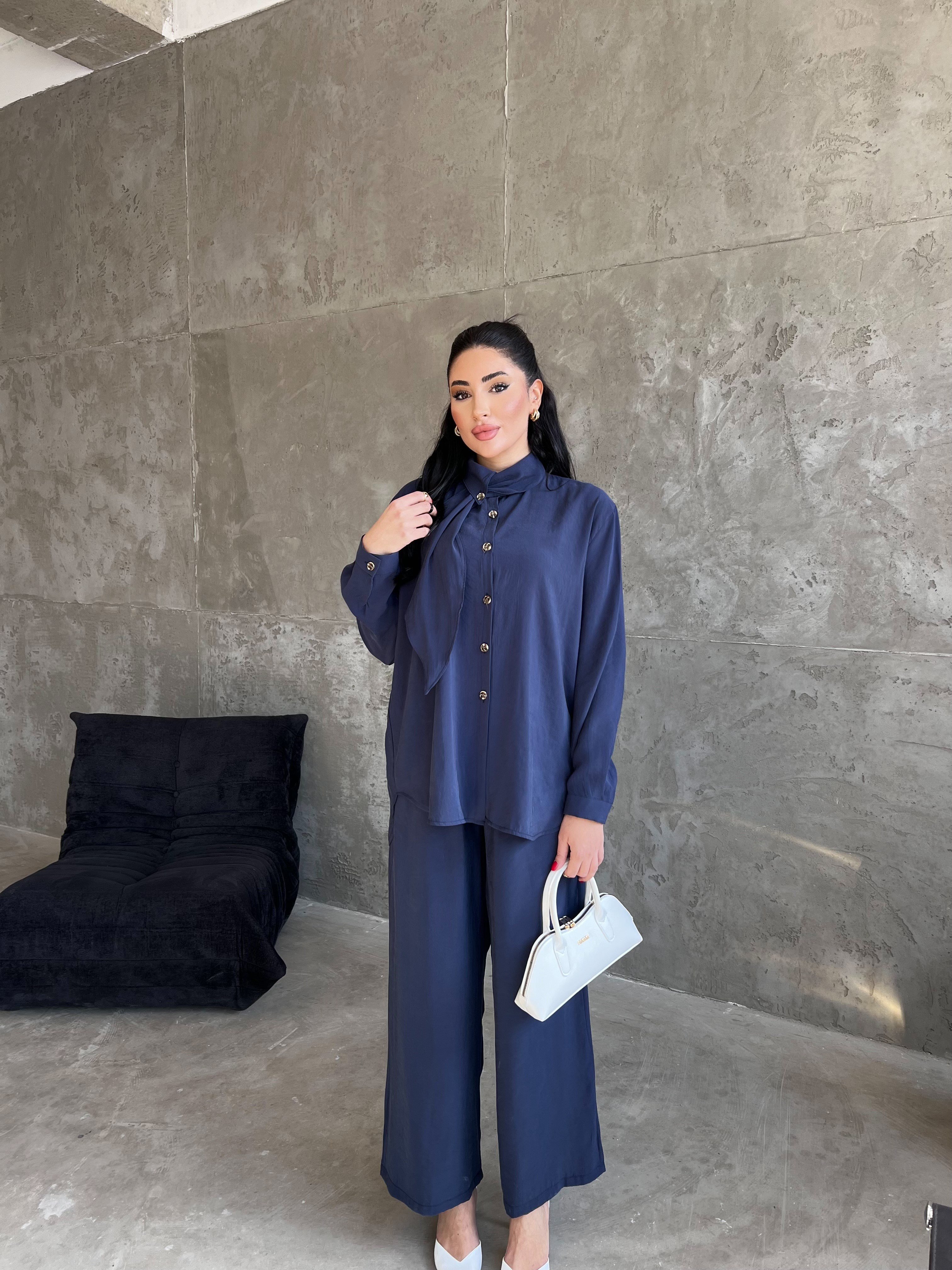 Maria Yaka Detaylı Takım Lacivert