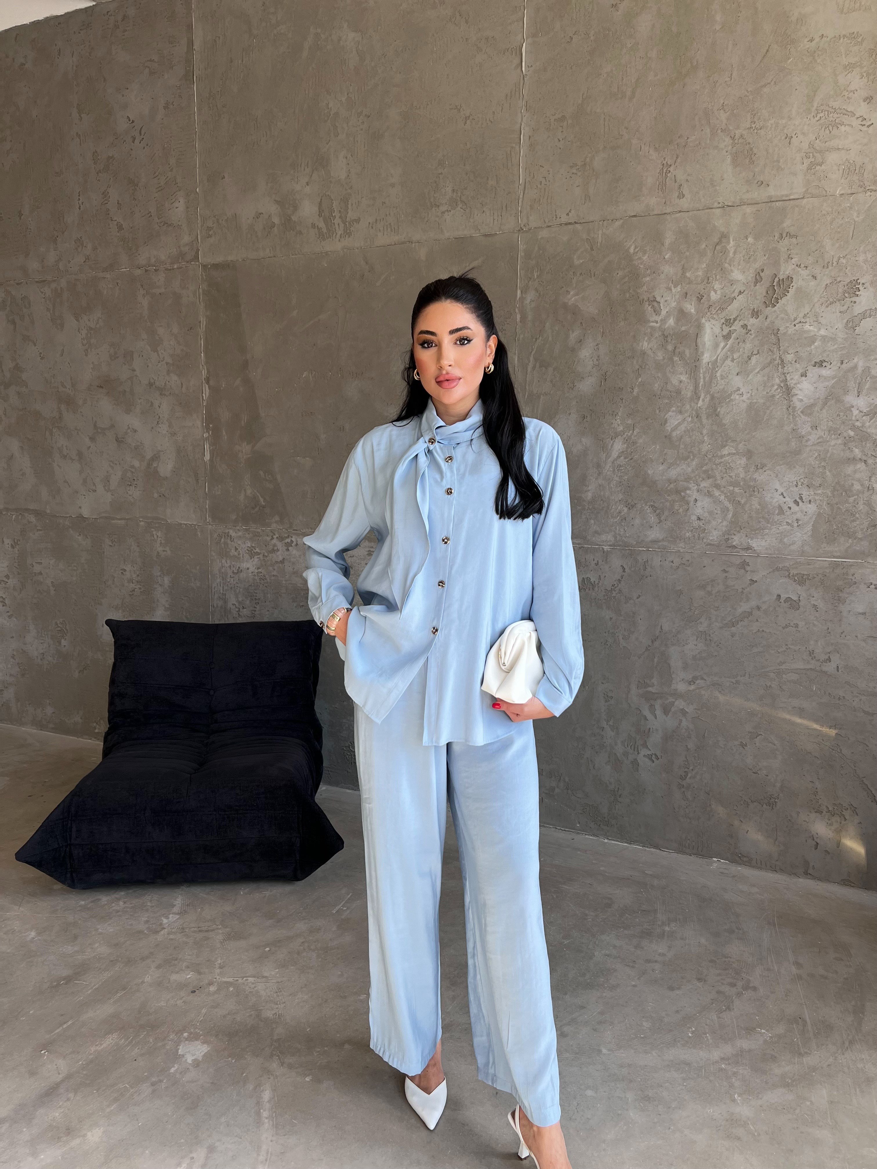 Maria Yaka Detaylı Takım Mavi