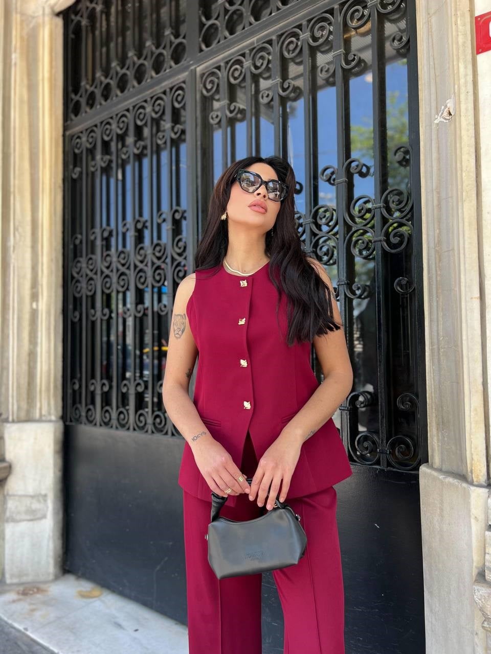 noya yelekli takım bordo