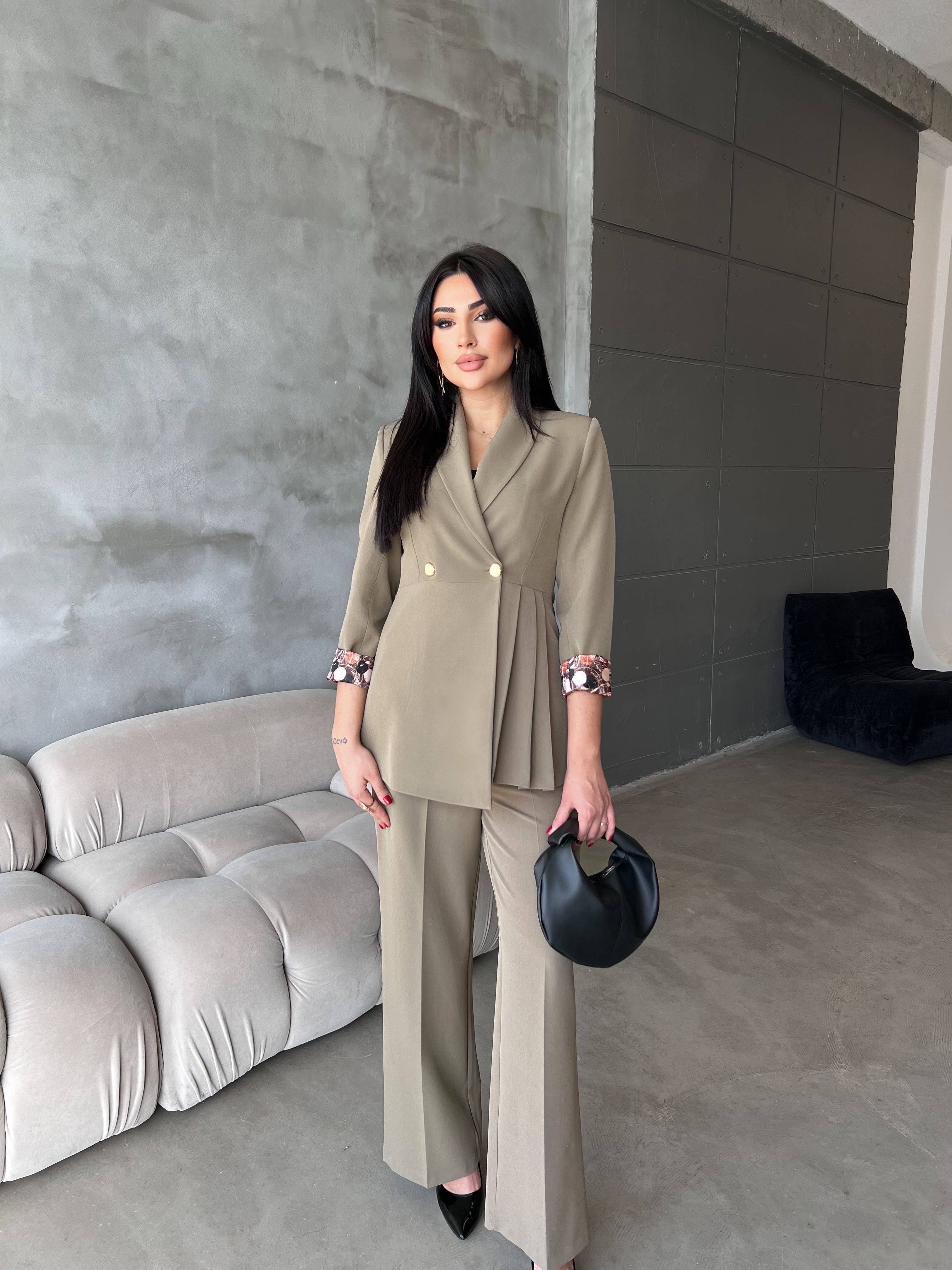 Pileli Ceket Takım Haki