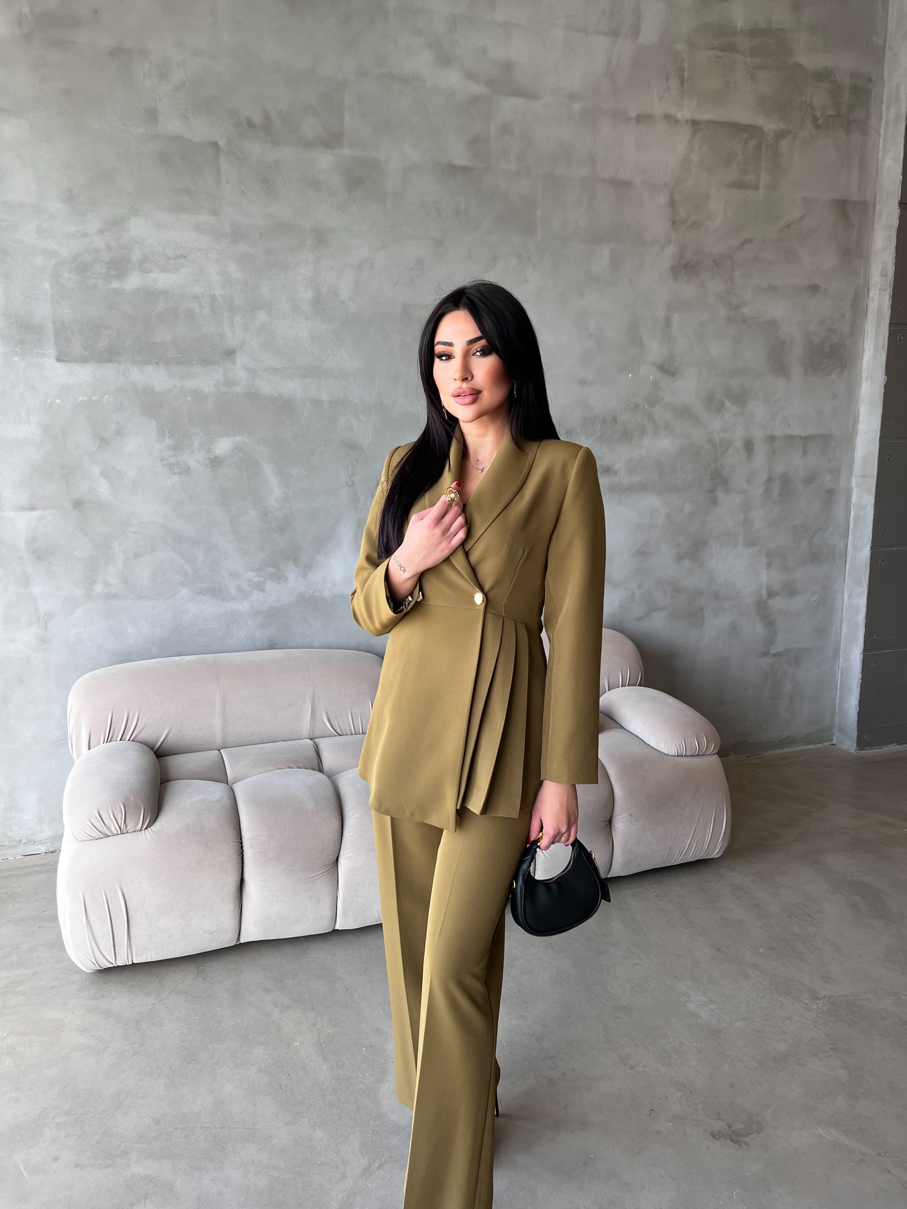 Pileli Ceket Takım Yeşil