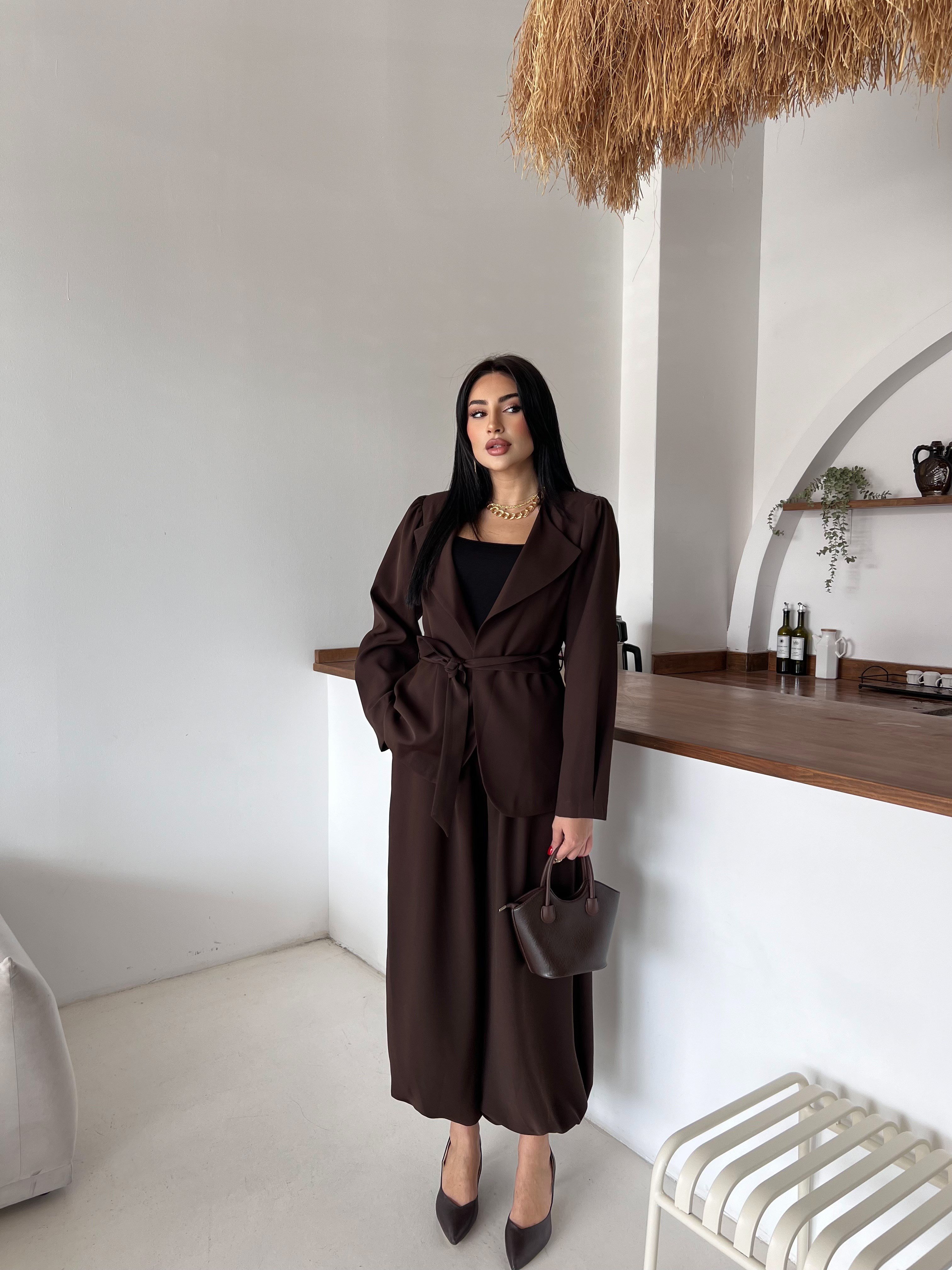 Pinterest Şalvarlı Ceket Kahve