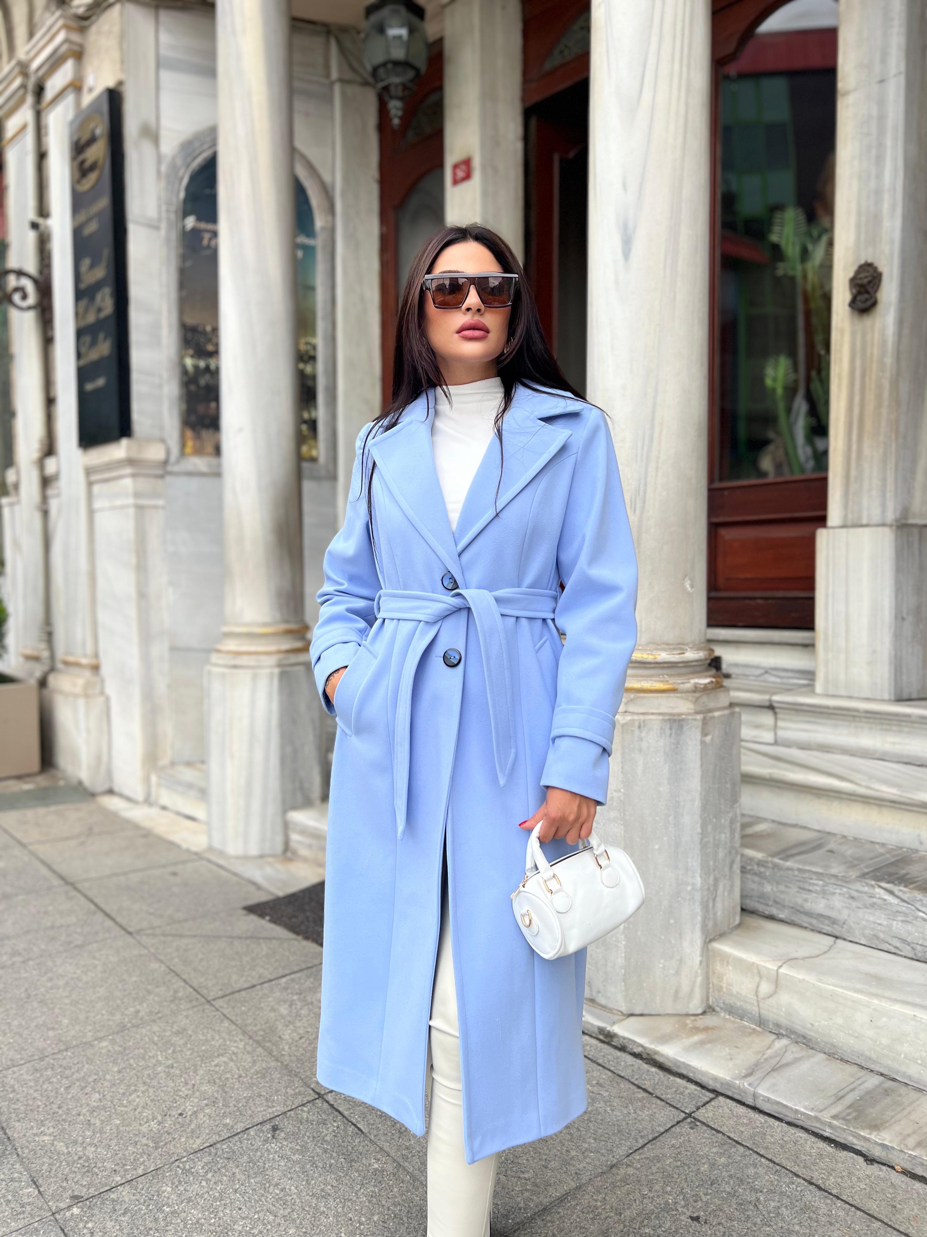 Premium Uzun Kaşe Kaban Bebe Mavisi