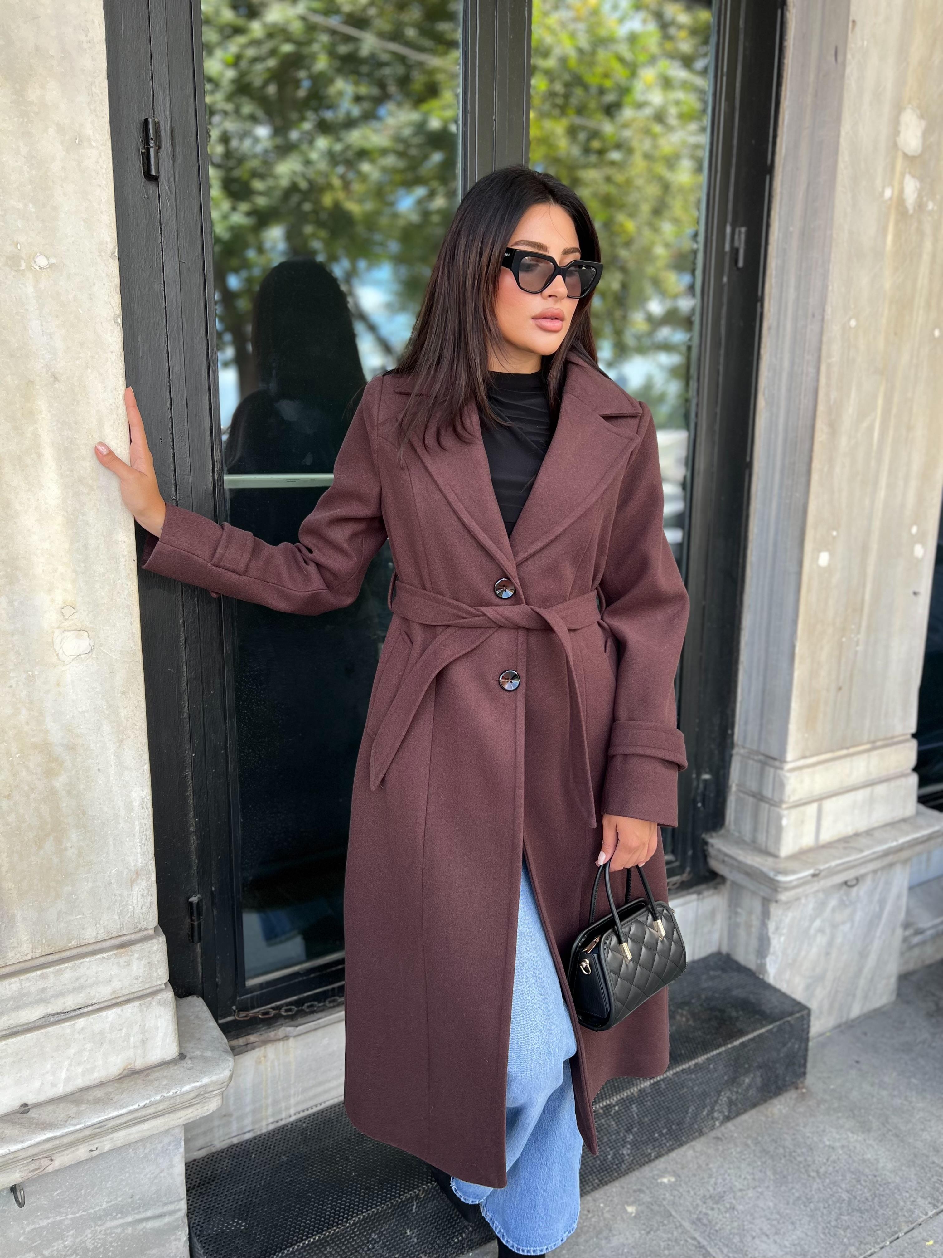 Premium Uzun Kaşe Kaban Kahve