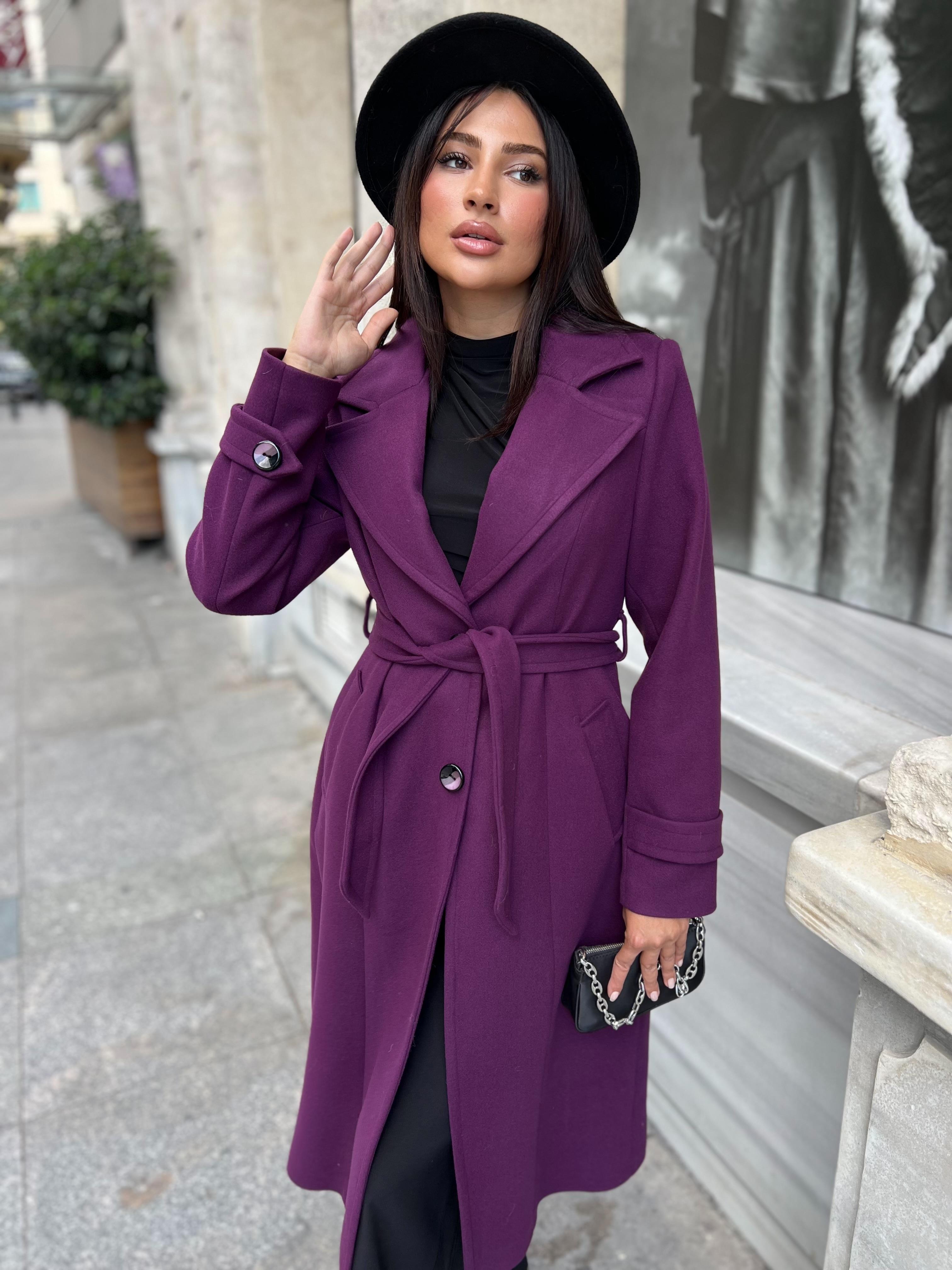 Premium Uzun Kaşe Kaban Mürdüm