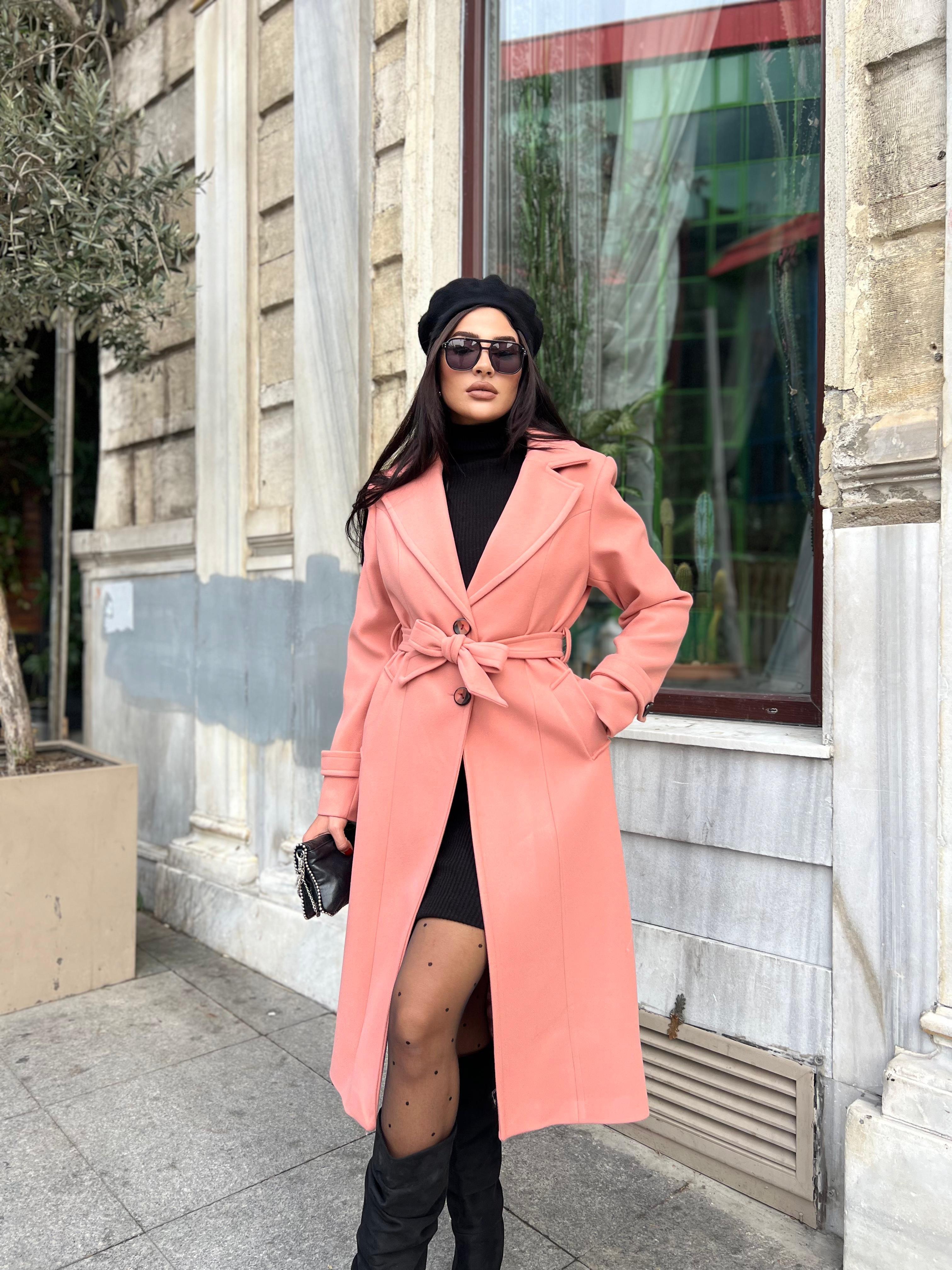 Premium Uzun Kaşe Kaban Pudra