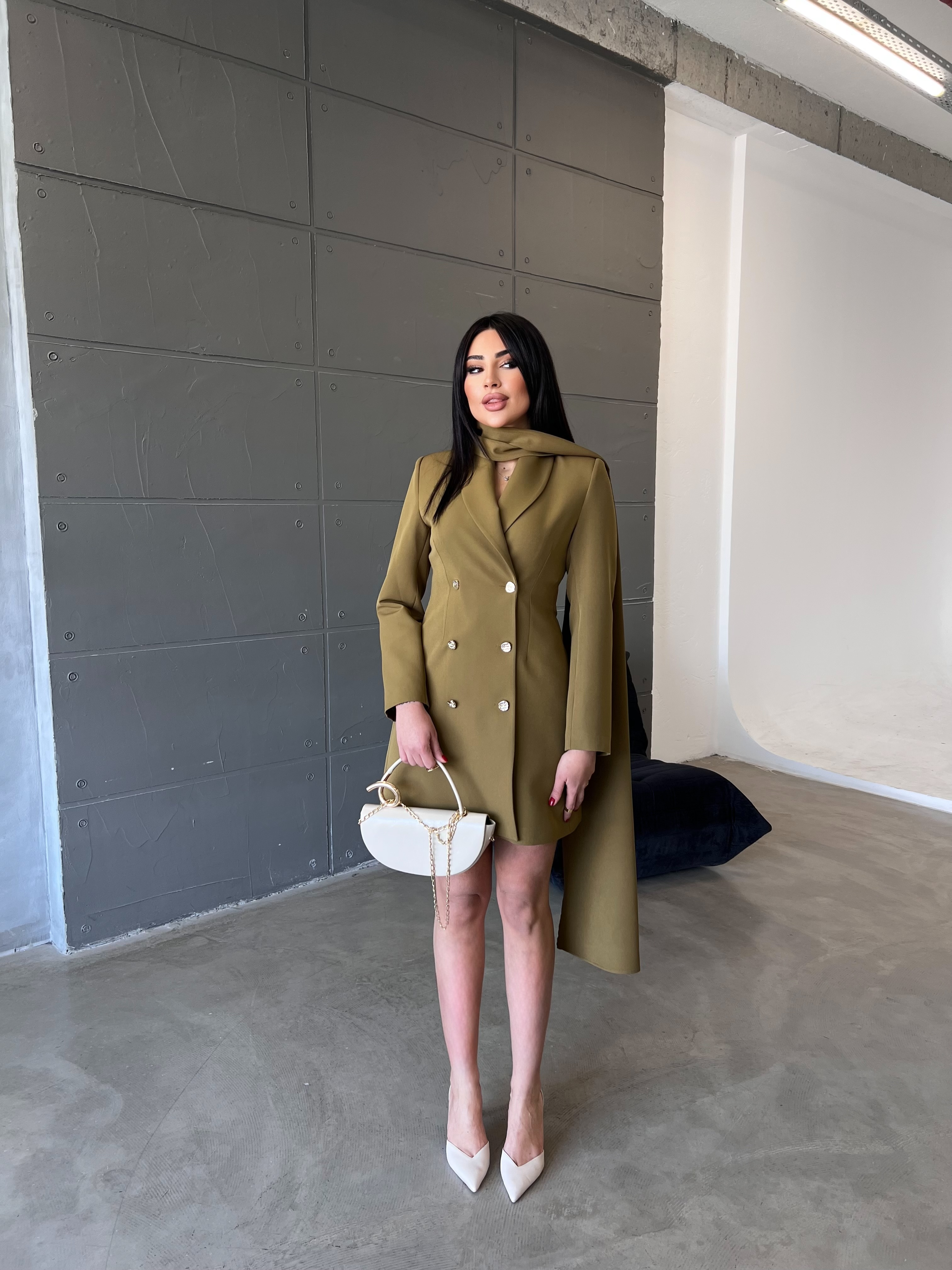 Şallı Ceket Elbise Yeşil