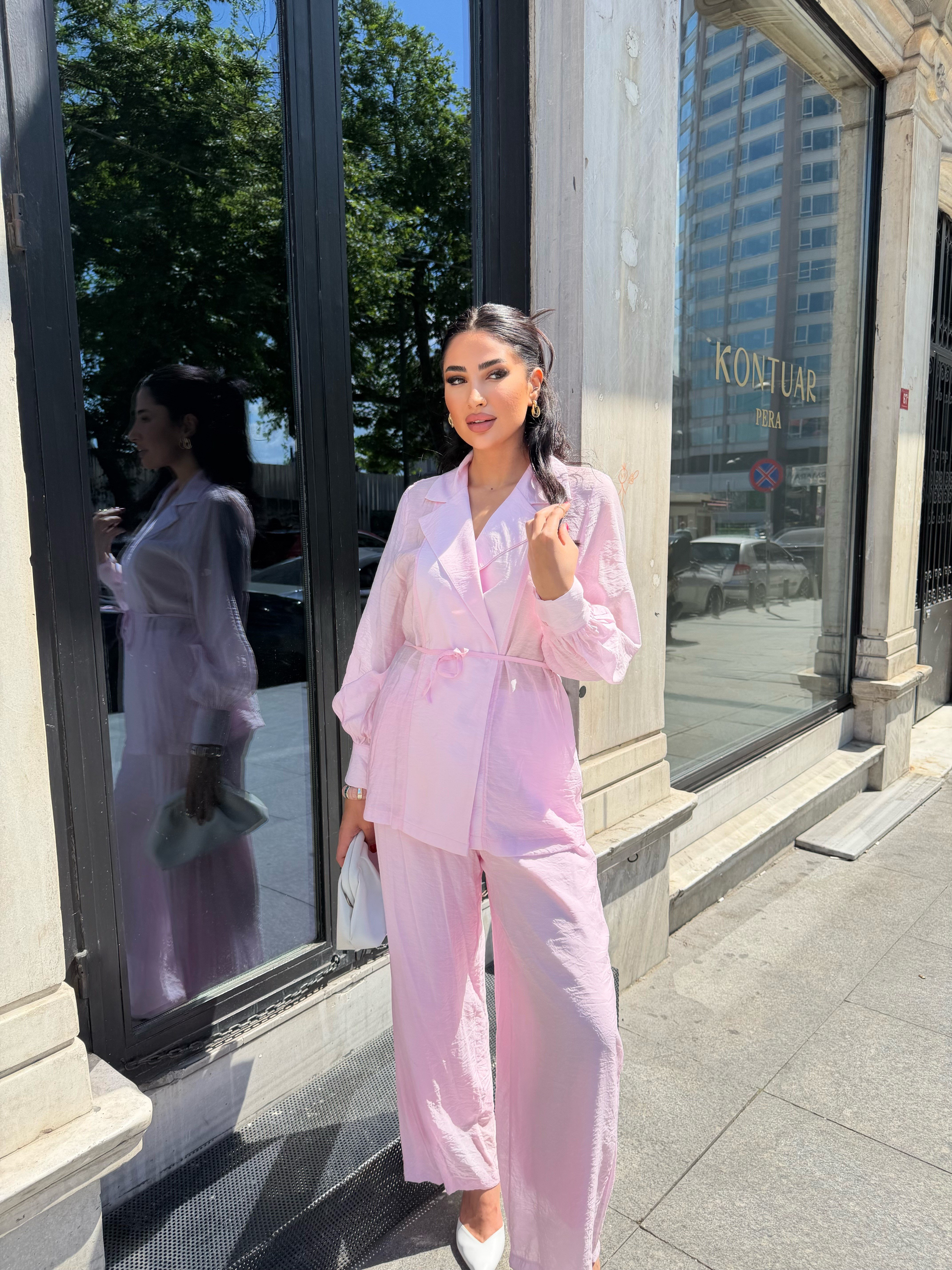 tül modal ikili takım pembe
