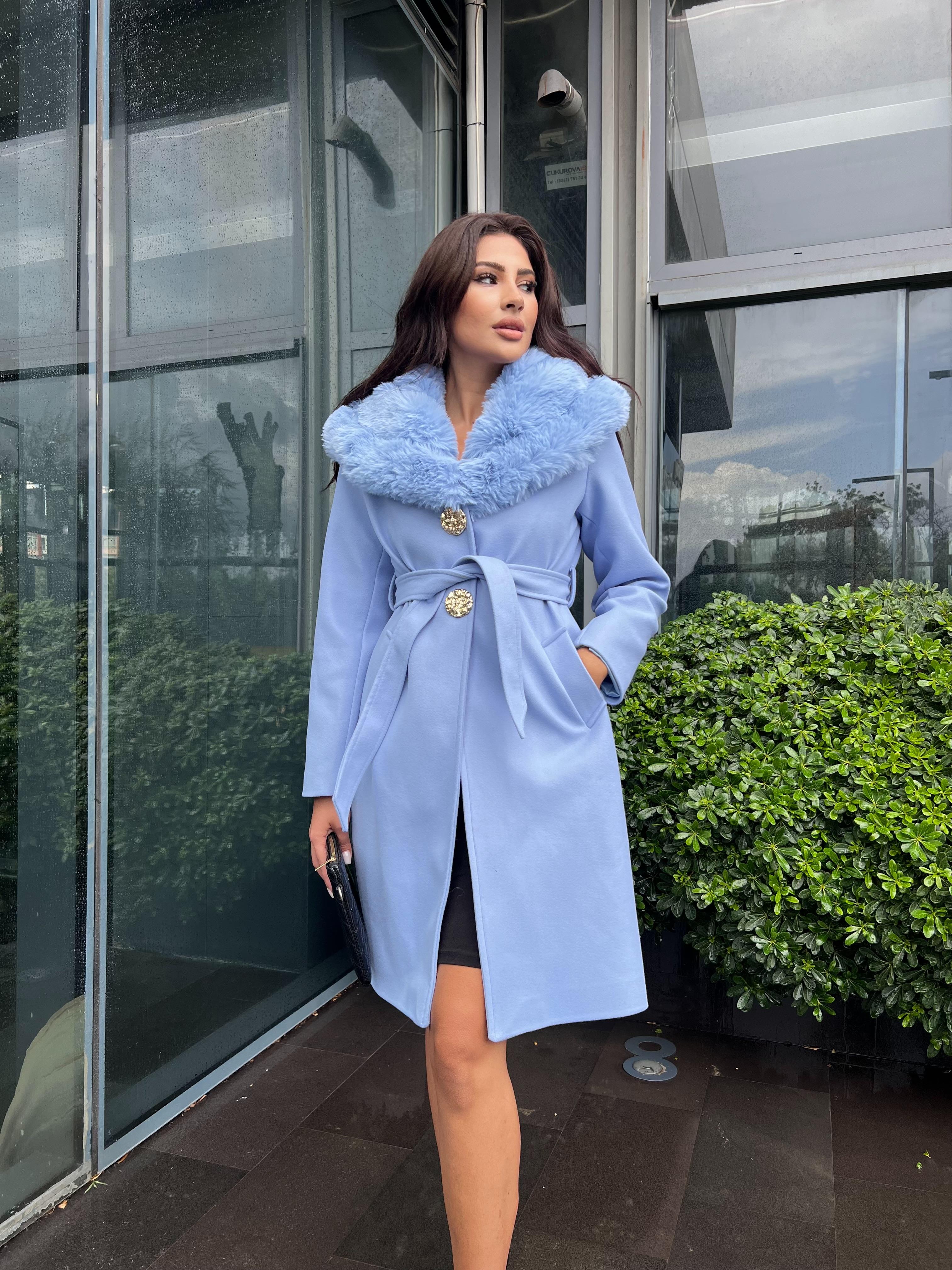 Vanessa Kürklü Kaşe Kaban Bebe Mavi