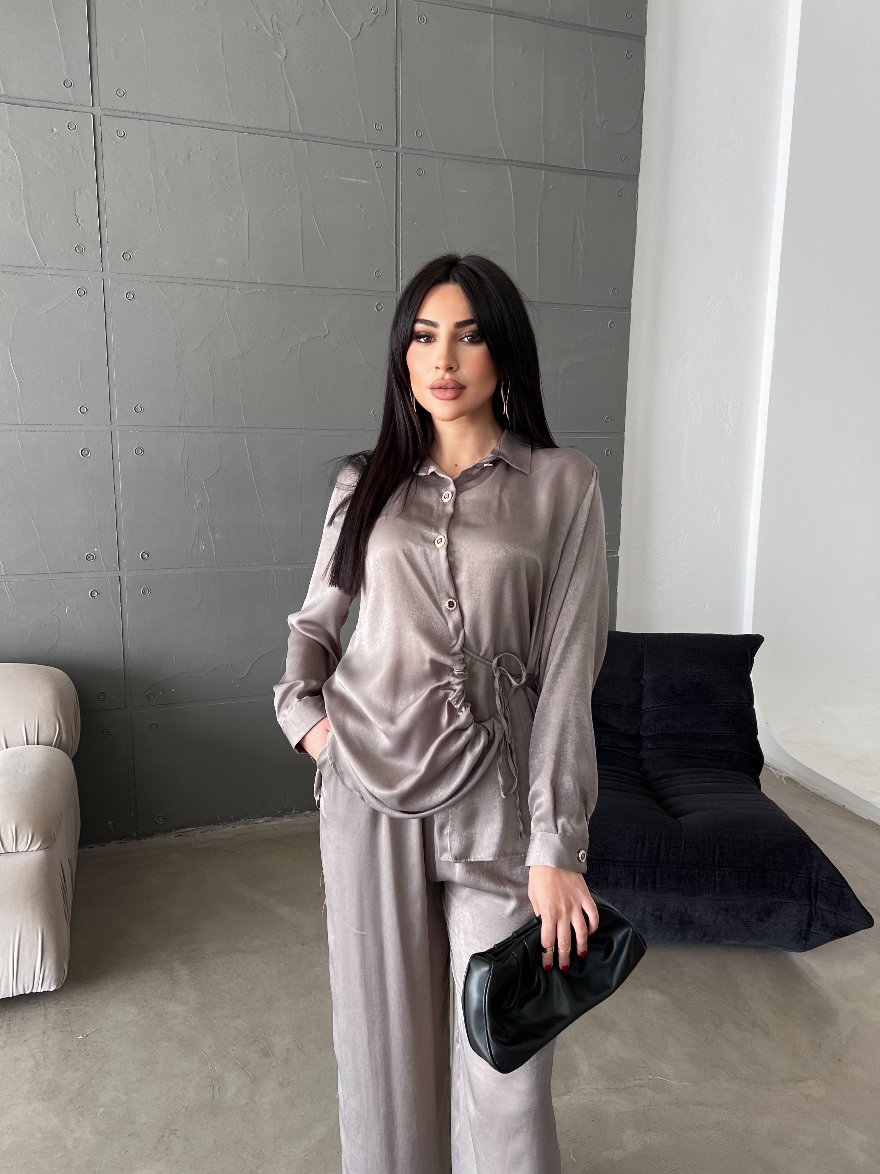 Vibe Saten Takım Gri