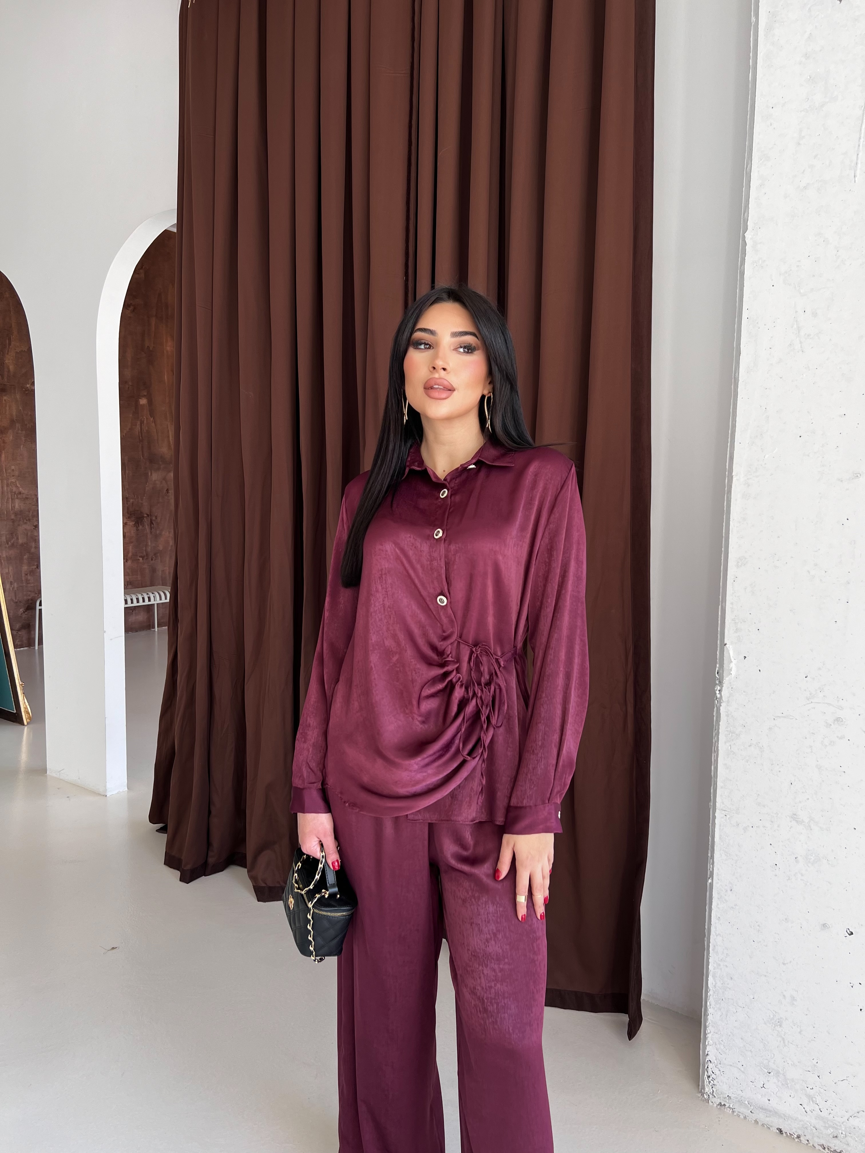 Vibe Saten Takım Mürdüm