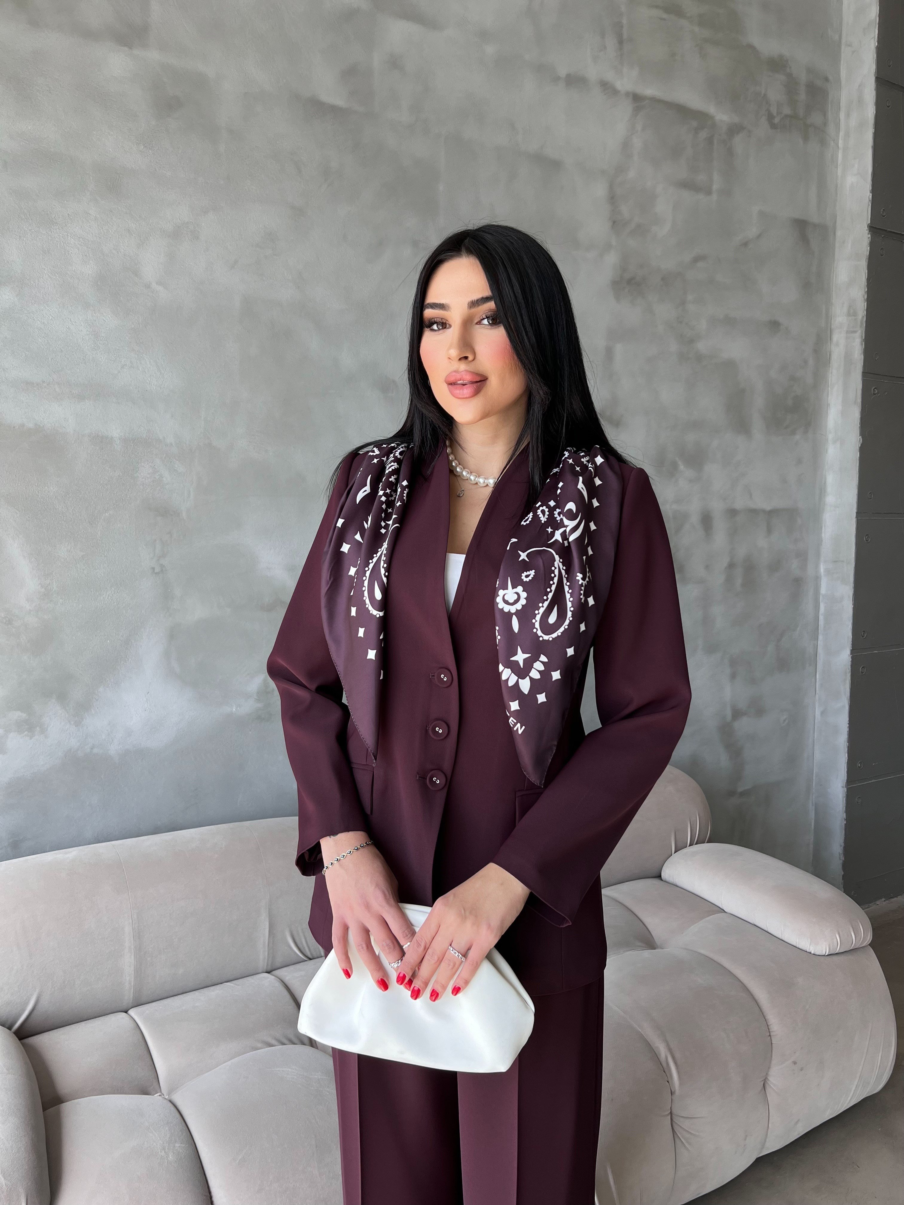 vola şal detaylı ceket takım bordo 