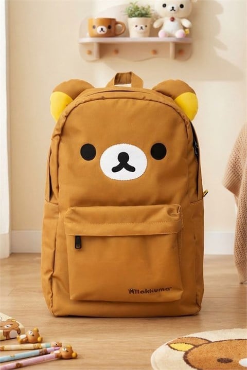 Kahverengi Rilakkuma Ayıcık Kulaklı Unisex Sırt Çantası