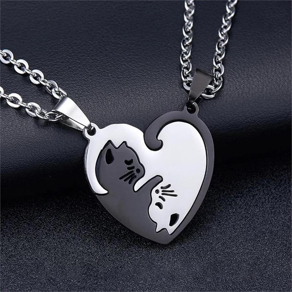 Kalp Şeklinde Ying Yang Cats Çift Kolye