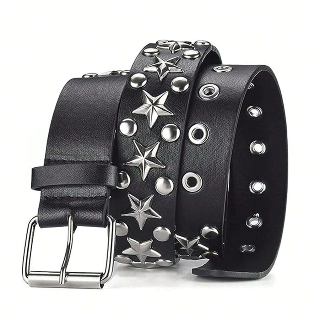 Perçinli Star Punk Suni Deri Kemer