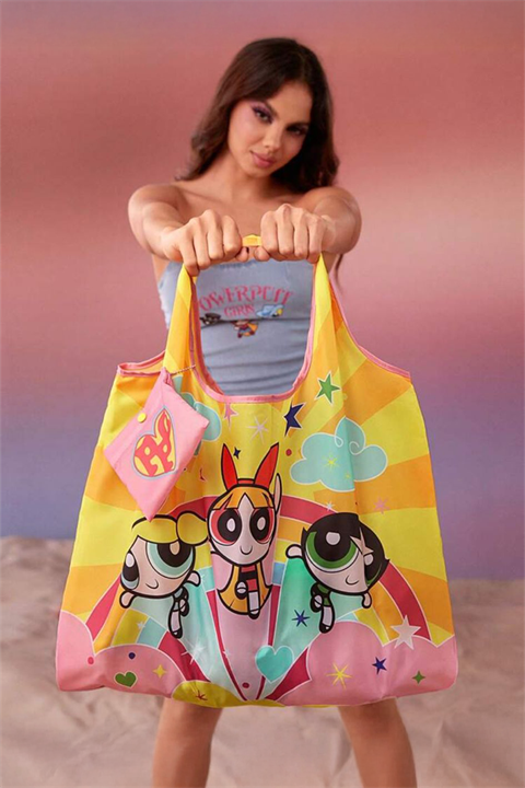 Sarı Powerpuff Girls Polyester Katlanabilir Bez Çanta