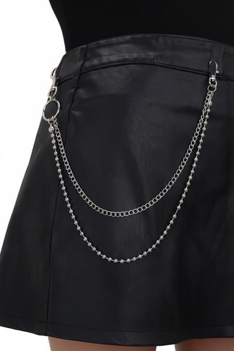 Silver 2 Zincirli Silver Boncuk Detaylı Gotik Pantolon Zinciri