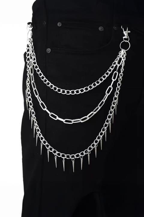 Silver 3 Zincir Dikenli Gotik Pantolon Zinciri