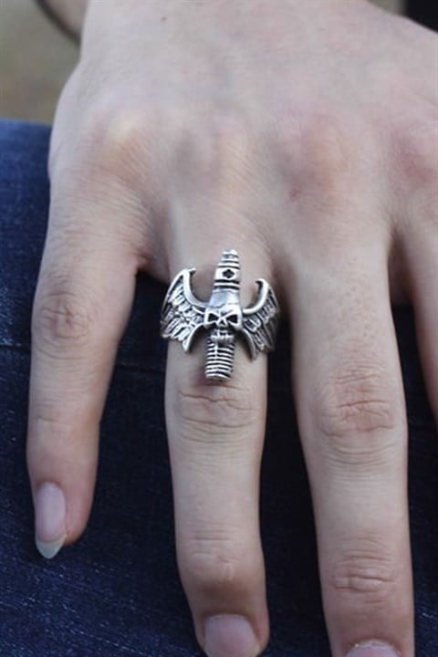 Silver Gotik Skull Wings Ayarlanabilir Yüzük