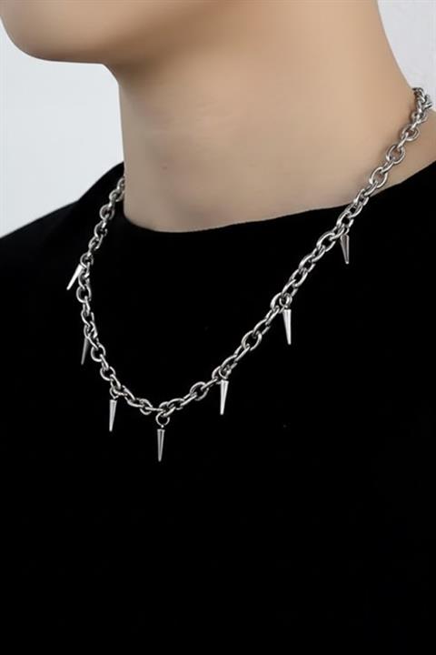 Silver Gotik Zincir Diken Detaylı Kolye